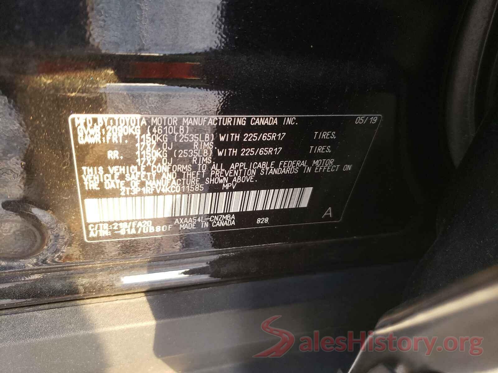 2T3P1RFV4KC011585 2019 TOYOTA RAV4