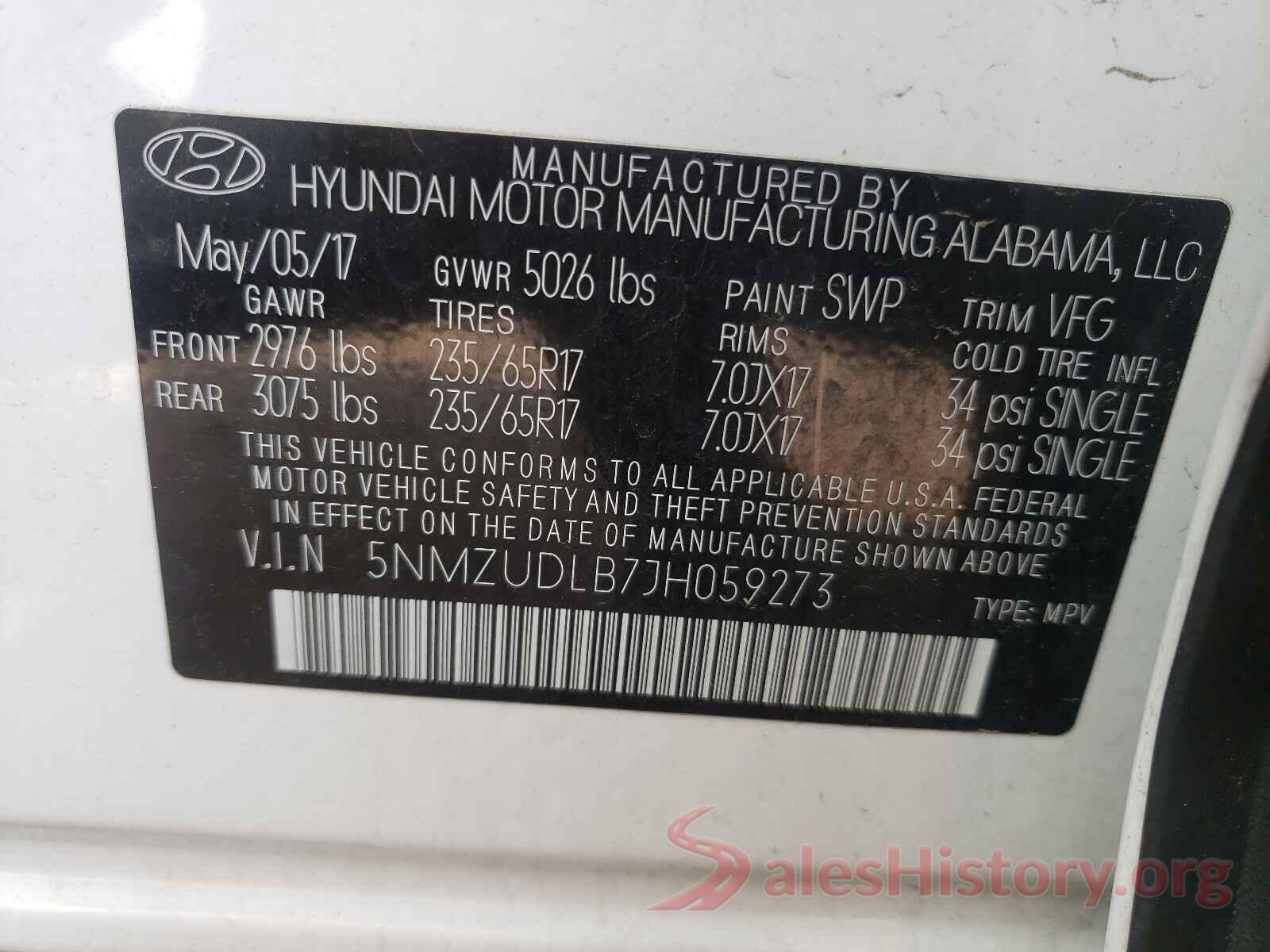 5NMZUDLB7JH059273 2018 HYUNDAI SANTA FE