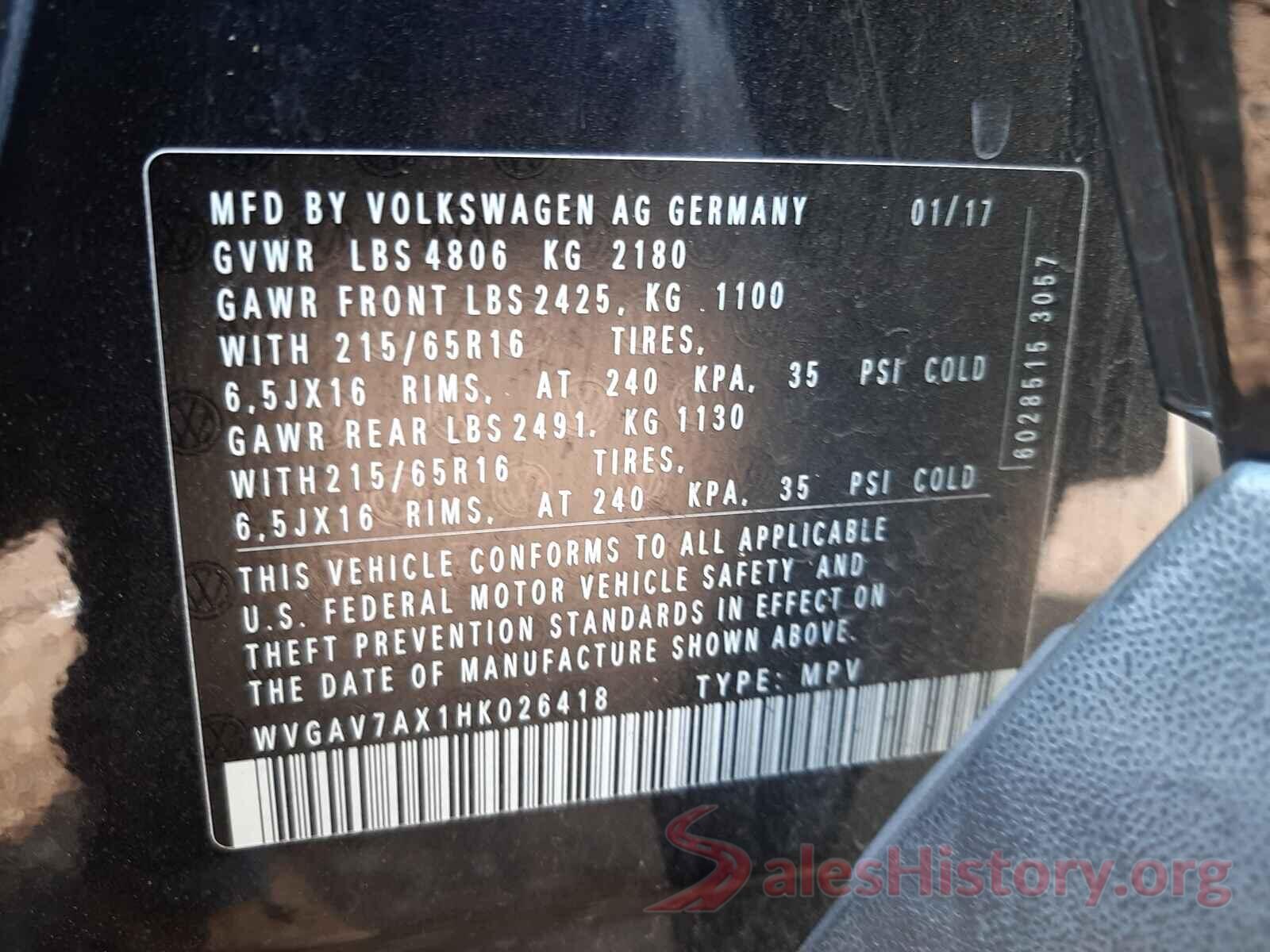 WVGAV7AX1HK026418 2017 VOLKSWAGEN TIGUAN