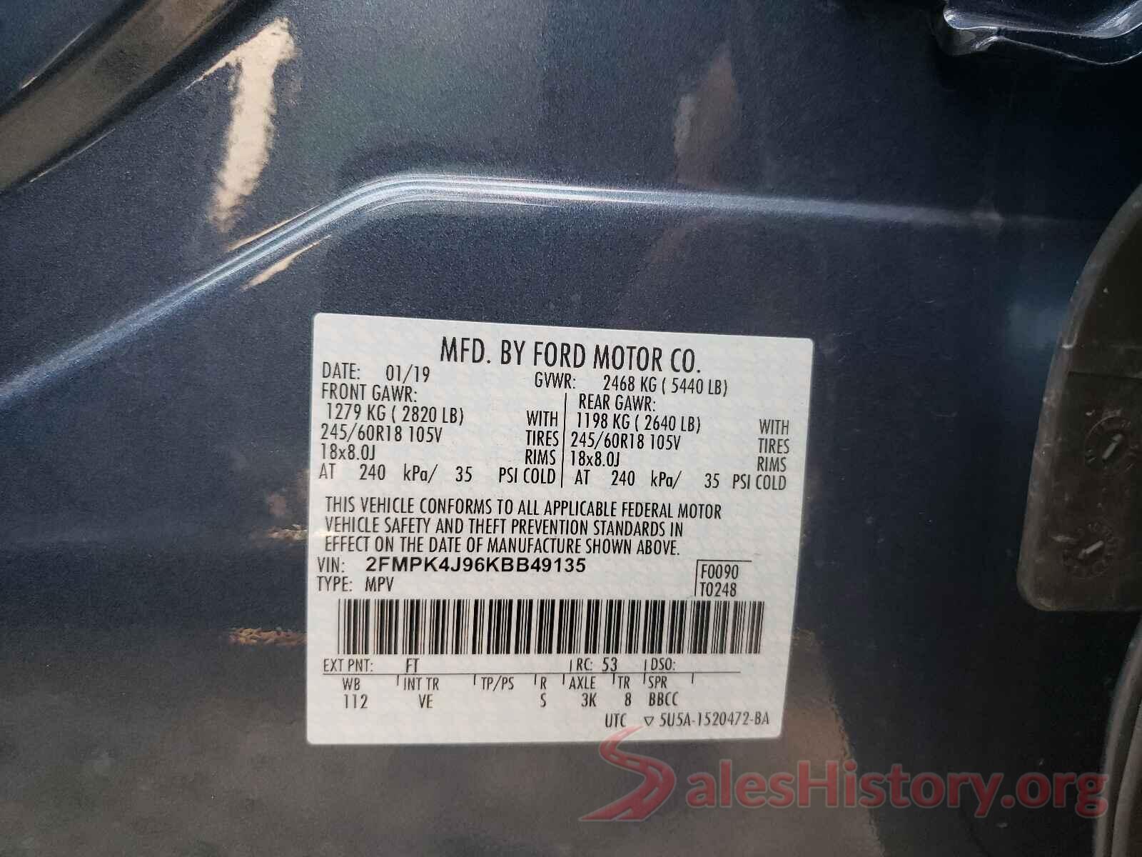 2FMPK4J96KBB49135 2019 FORD EDGE