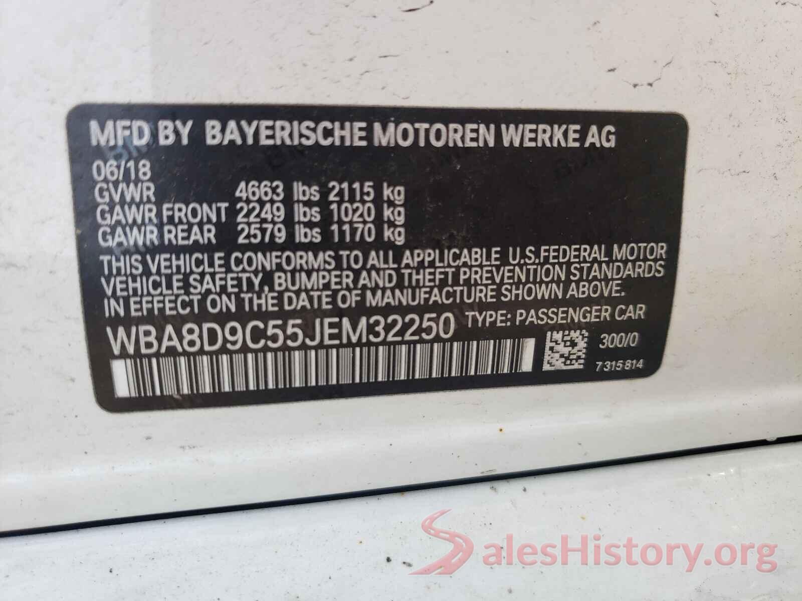 WBA8D9C55JEM32250 2018 BMW 3 SERIES