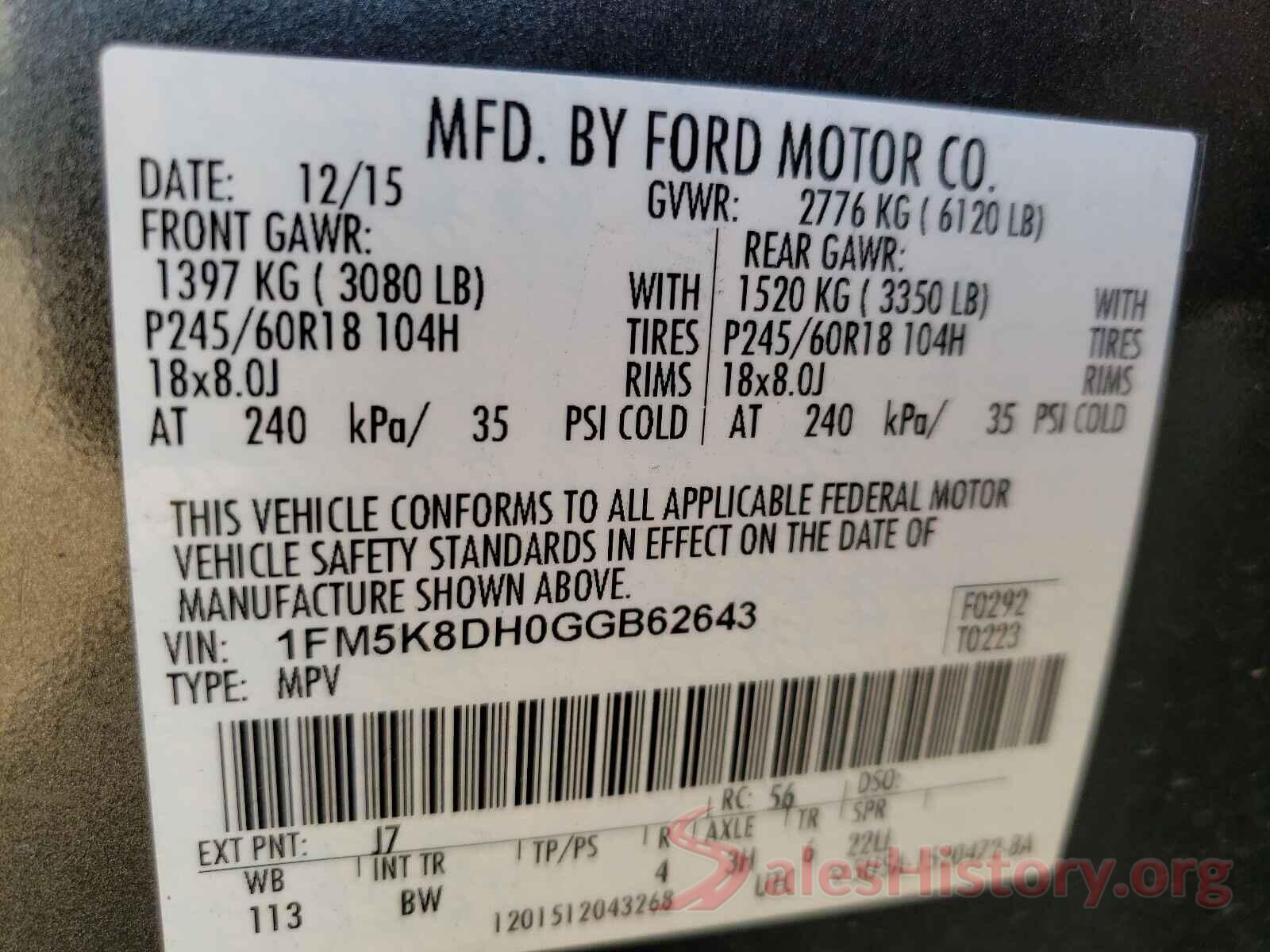 1FM5K8DH0GGB62643 2016 FORD EXPLORER