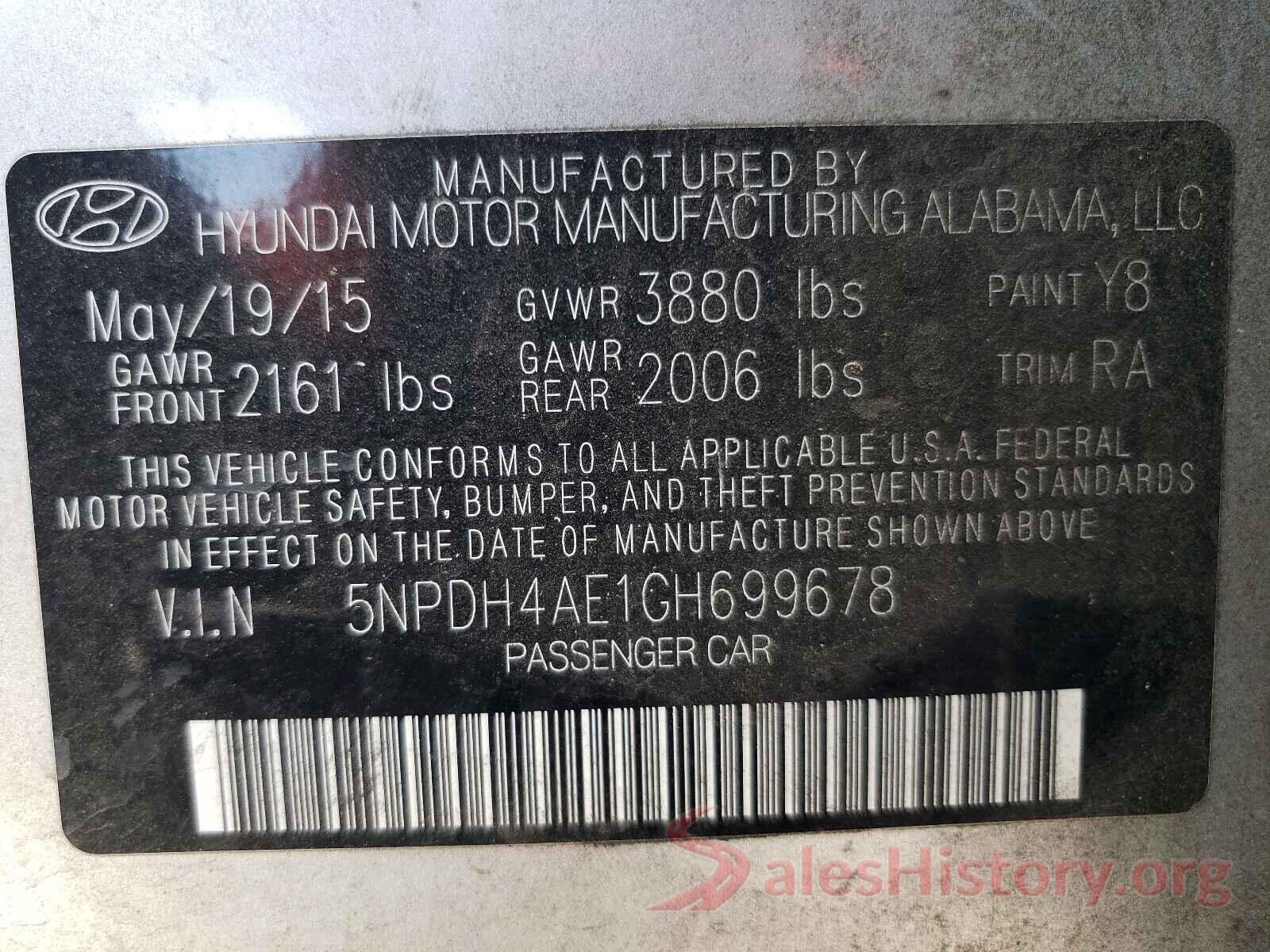 5NPDH4AE1GH699678 2016 HYUNDAI ELANTRA