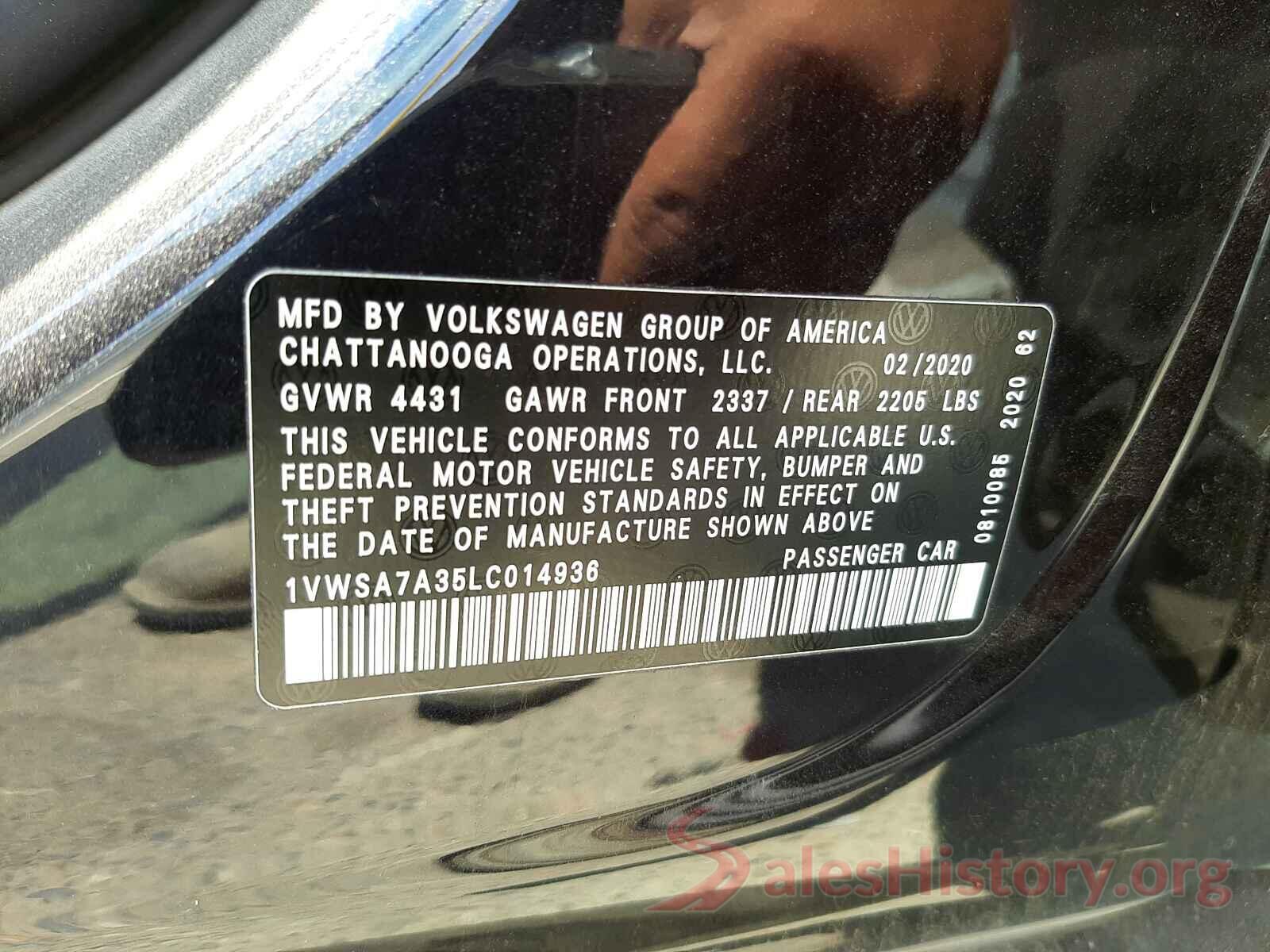 1VWSA7A35LC014936 2020 VOLKSWAGEN PASSAT