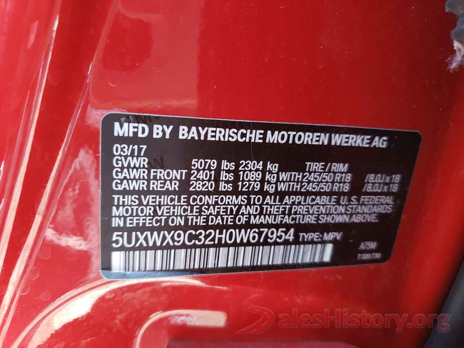 5UXWX9C32H0W67954 2017 BMW X3