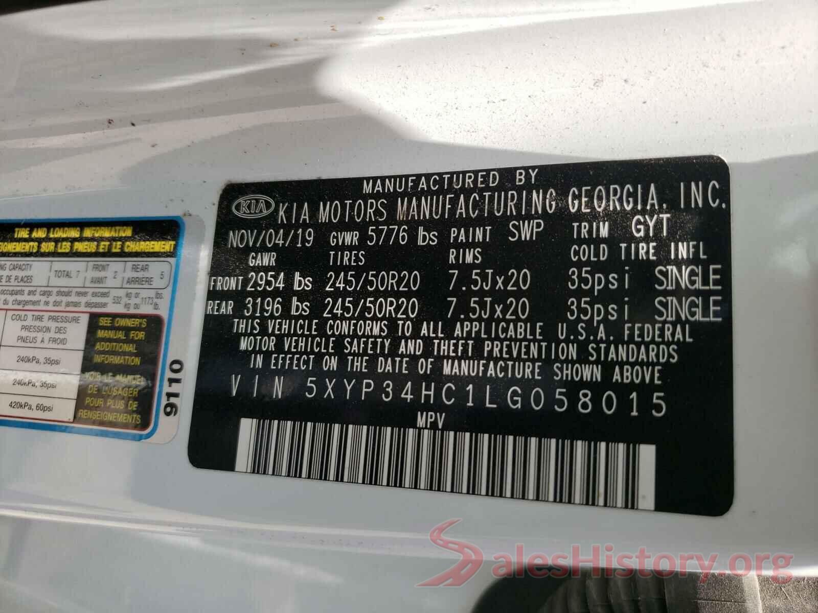 5XYP34HC1LG058015 2020 KIA TELLURIDE