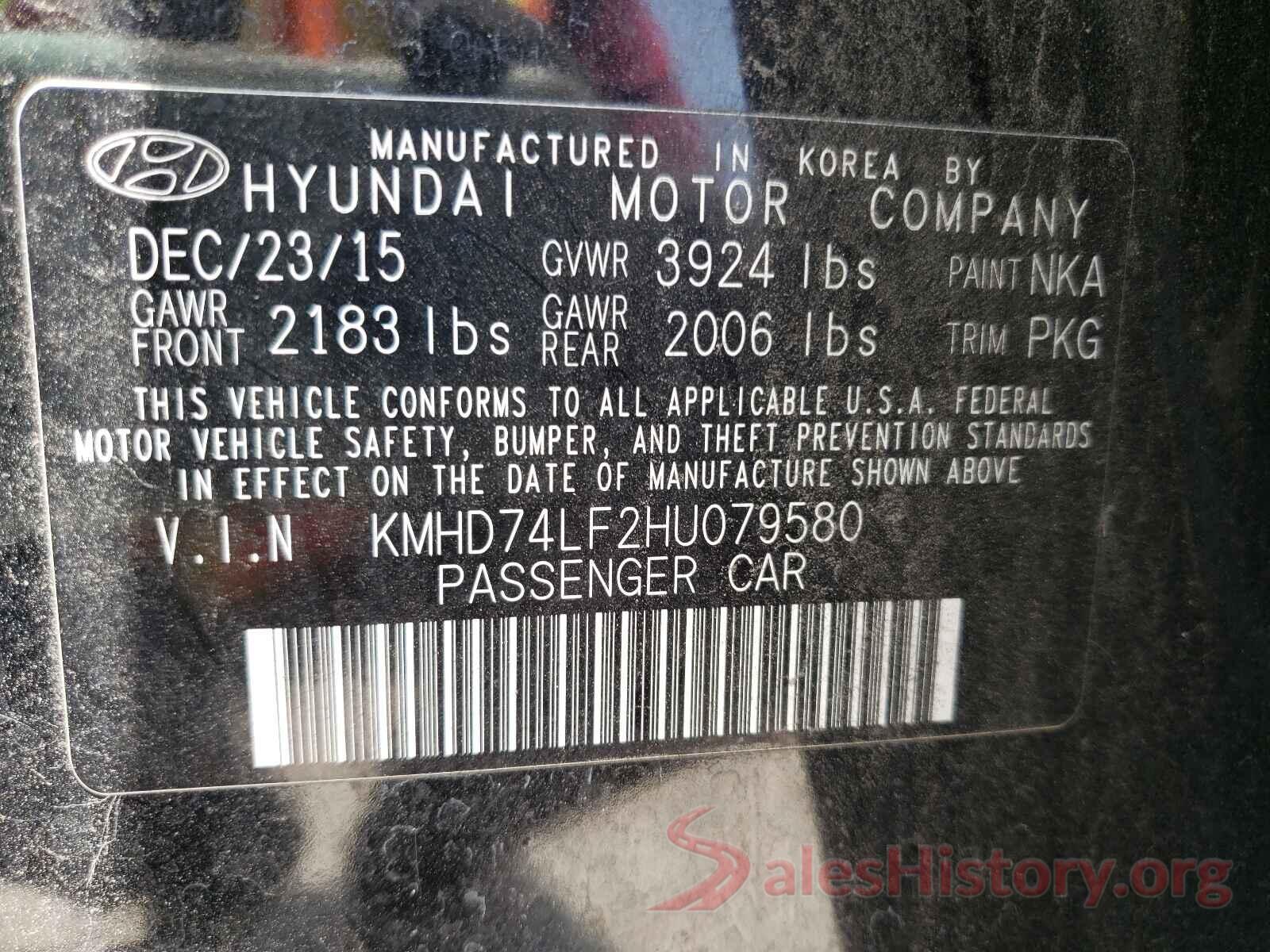 KMHD74LF2HU079580 2017 HYUNDAI ELANTRA