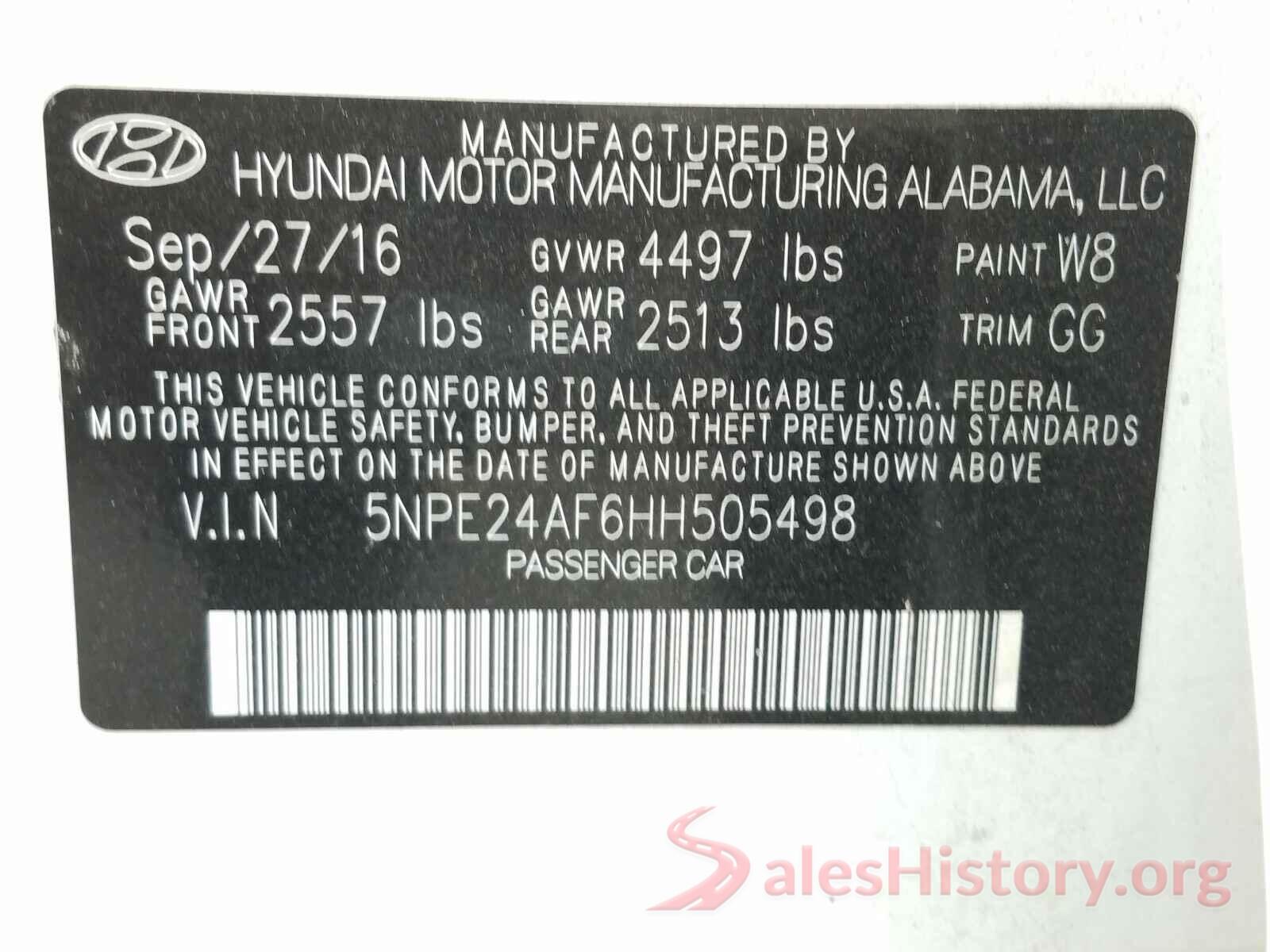 5NPE24AF6HH505498 2017 HYUNDAI SONATA