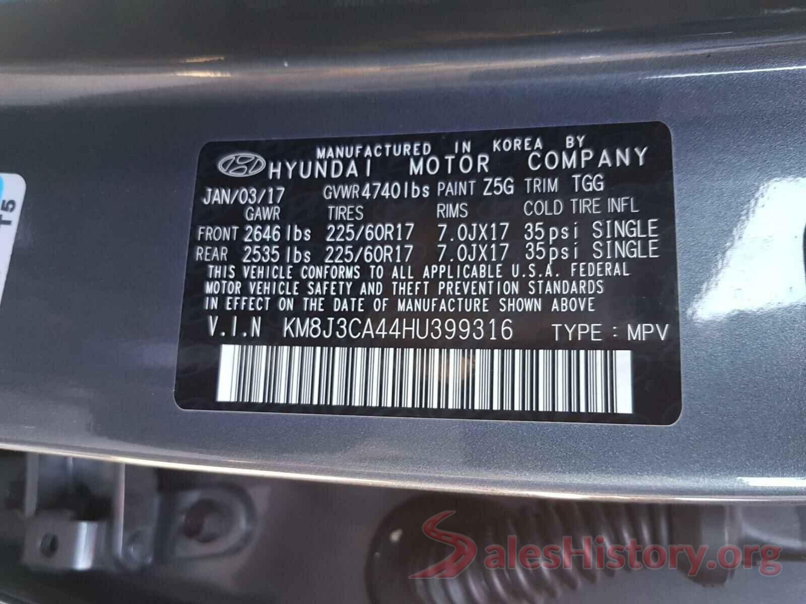 KM8J3CA44HU399316 2017 HYUNDAI TUCSON