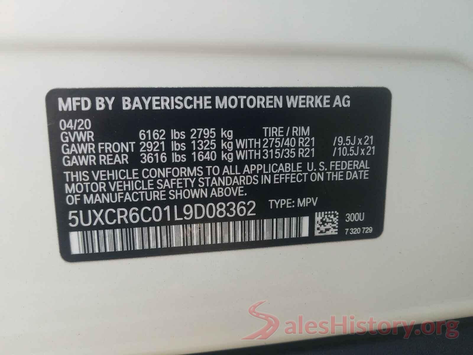 5UXCR6C01L9D08362 2020 BMW X5