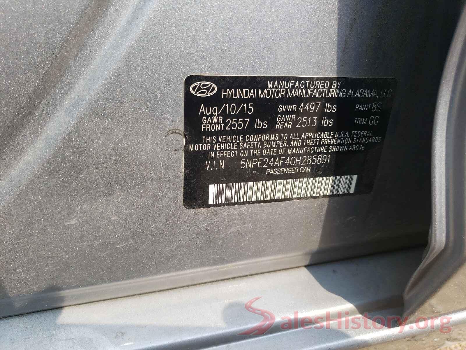 5NPE24AF4GH285891 2016 HYUNDAI SONATA