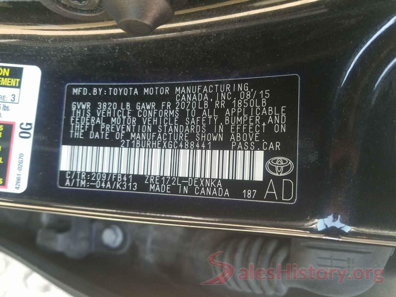 2T1BURHEXGC488441 2016 TOYOTA COROLLA