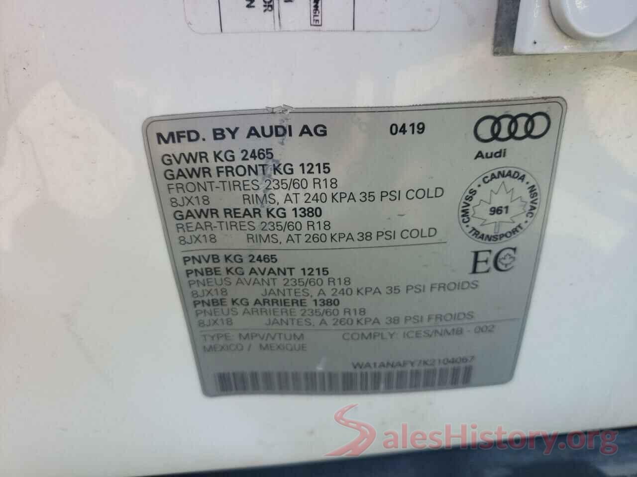 WA1ANAFY7K2104057 2019 AUDI Q5