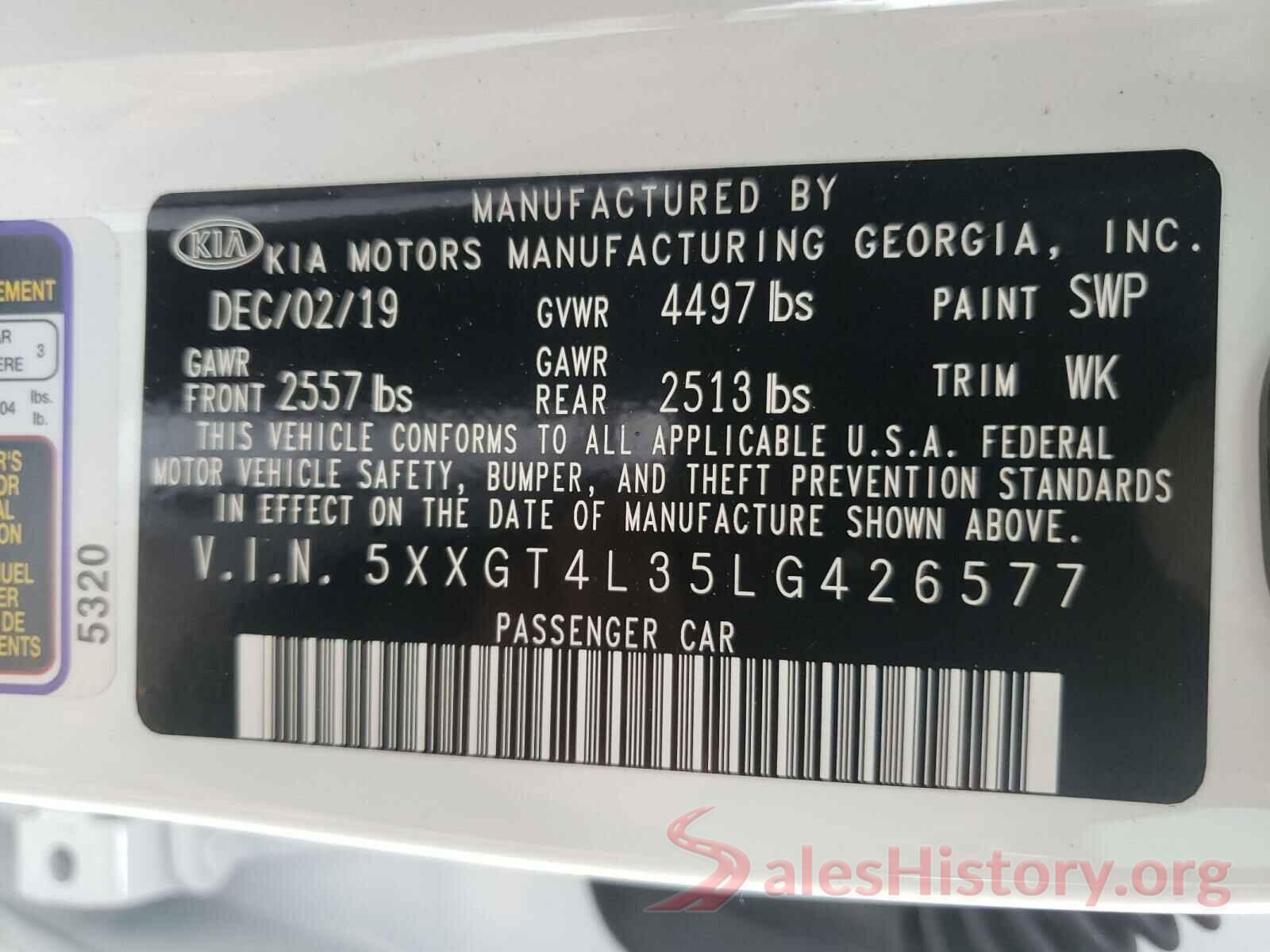 5XXGT4L35LG426577 2020 KIA OPTIMA