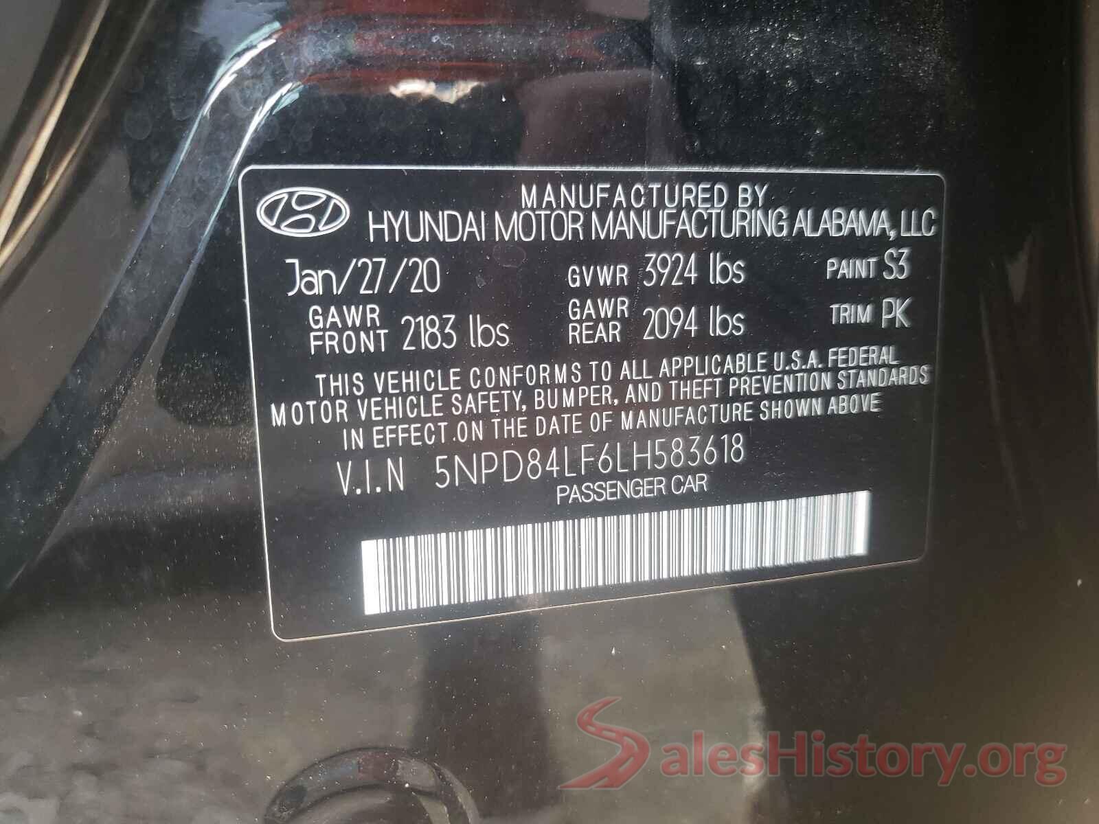 5NPD84LF6LH583618 2020 HYUNDAI ELANTRA