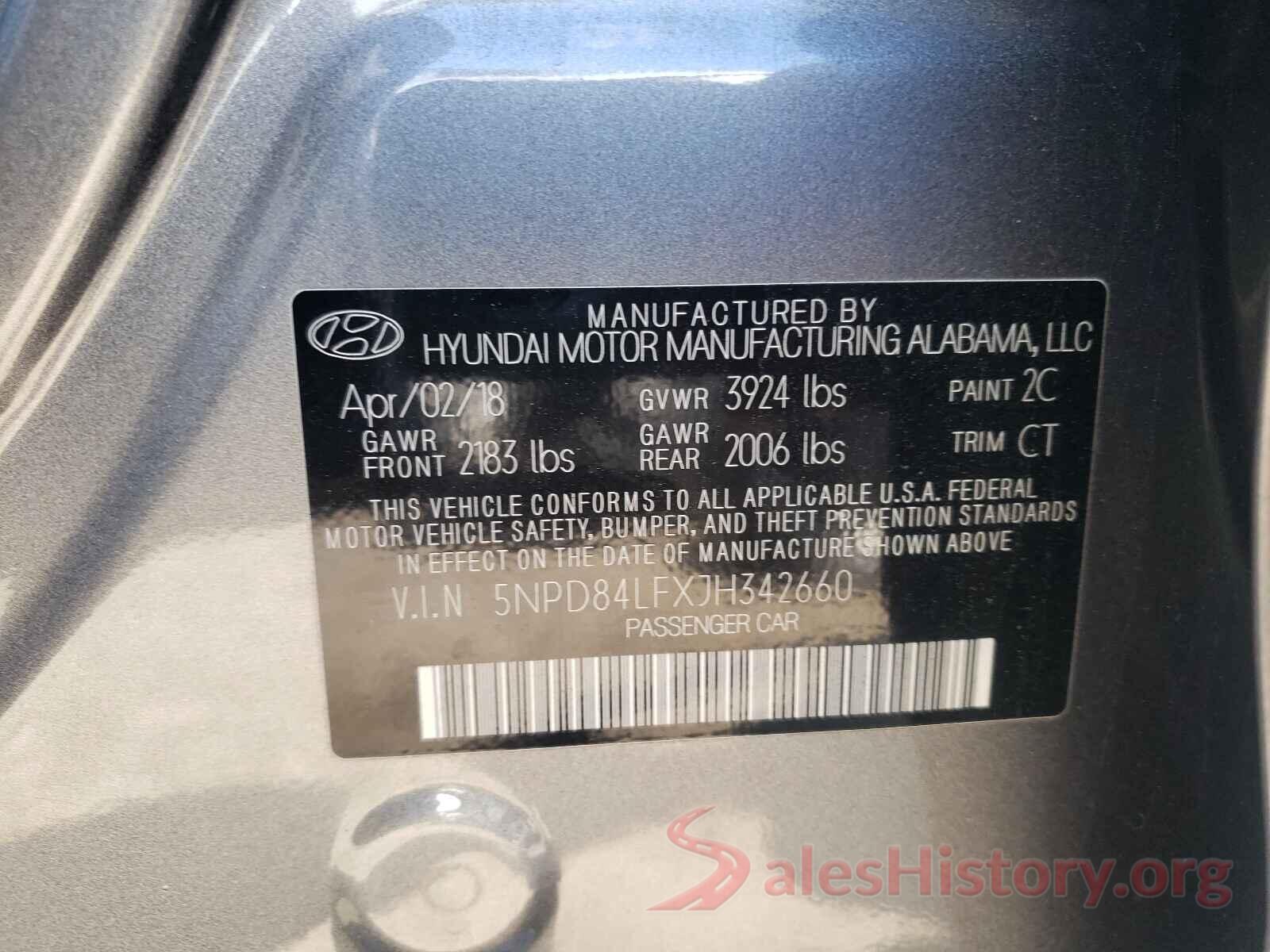 5NPD84LFXJH342660 2018 HYUNDAI ELANTRA