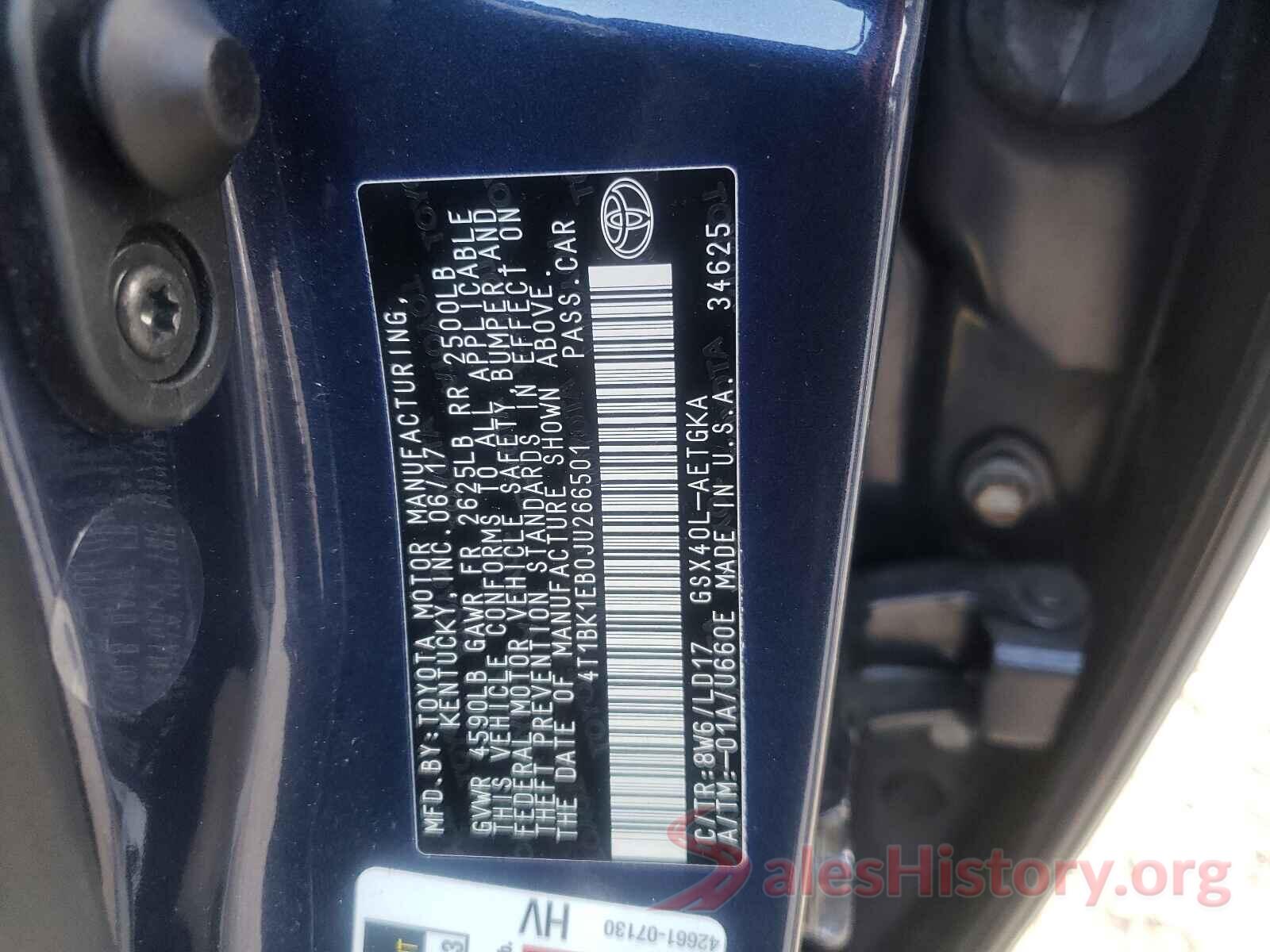 4T1BK1EB0JU266501 2018 TOYOTA AVALON