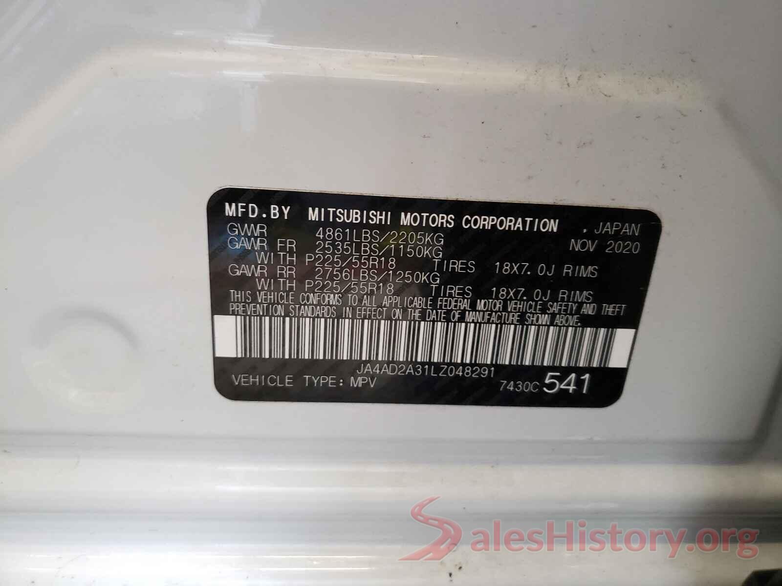 JA4AD2A31LZ048291 2020 MITSUBISHI OUTLANDER