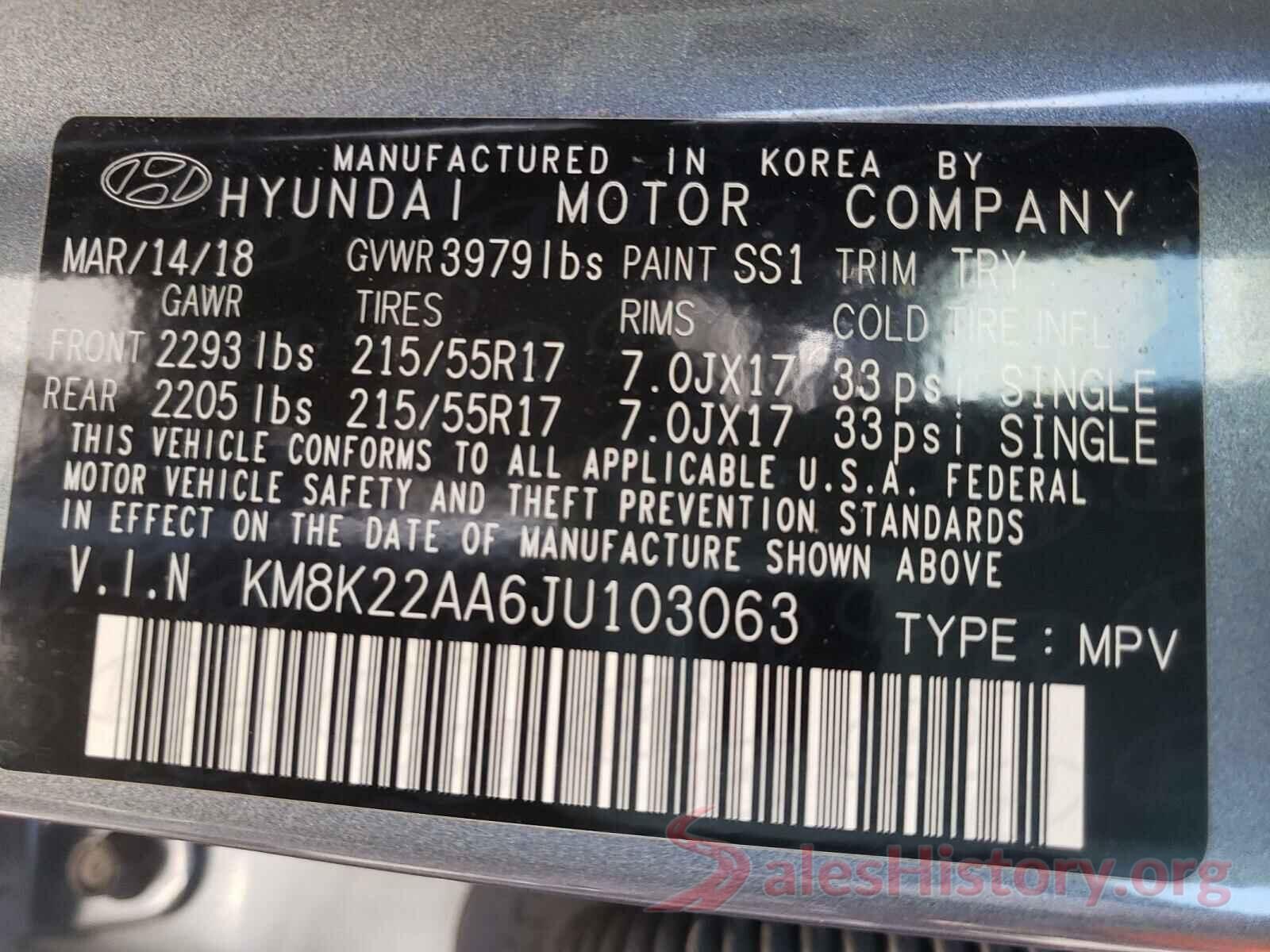 KM8K22AA6JU103063 2018 HYUNDAI KONA