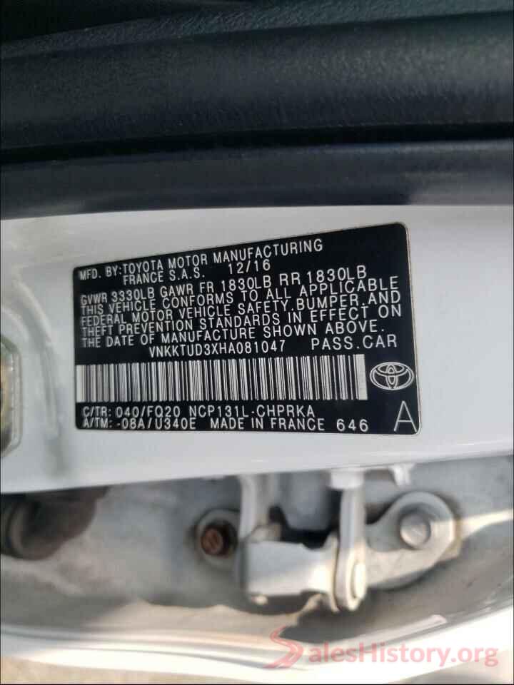 VNKKTUD3XHA081047 2017 TOYOTA YARIS