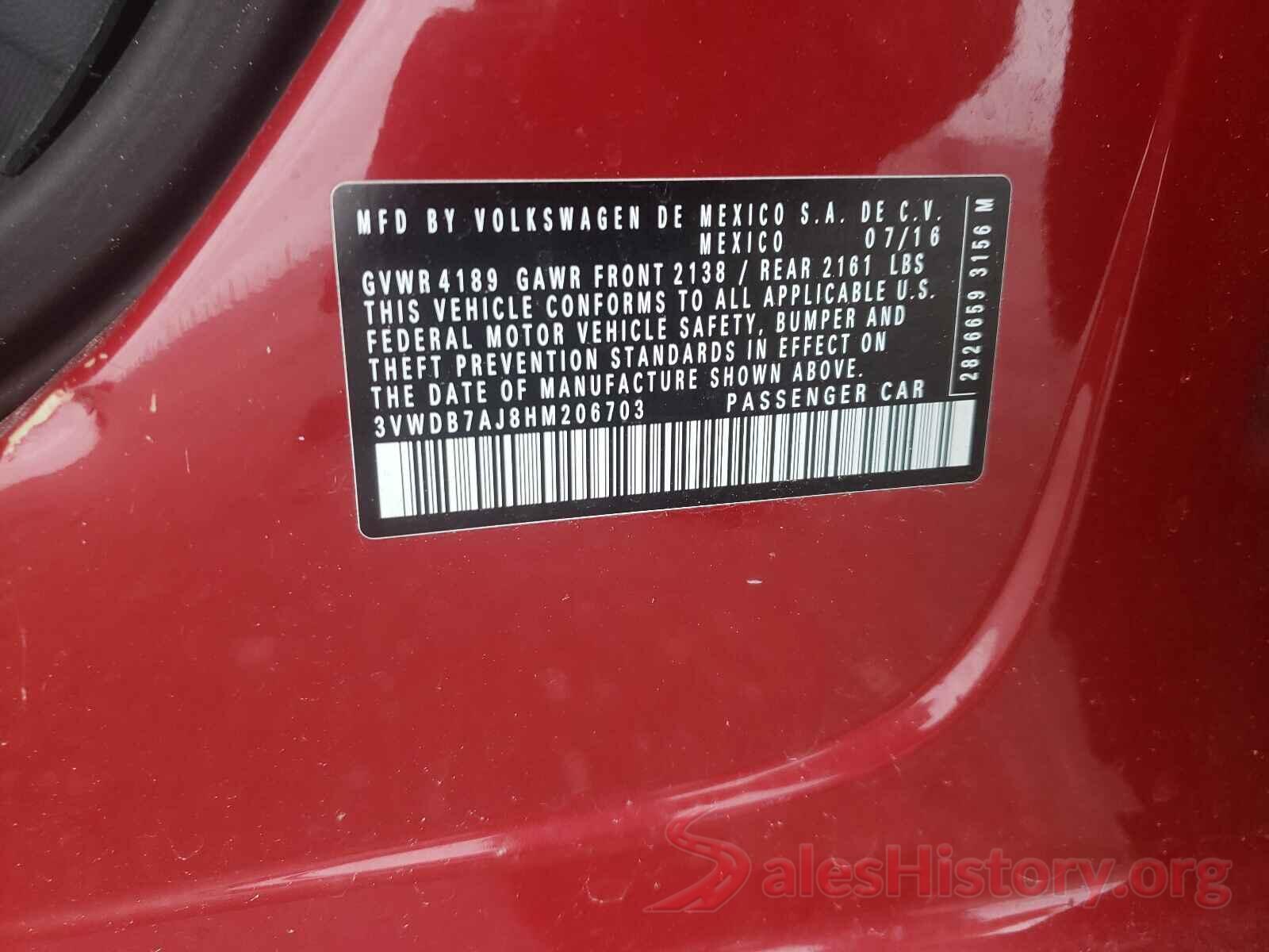 3VWDB7AJ8HM206703 2017 VOLKSWAGEN JETTA