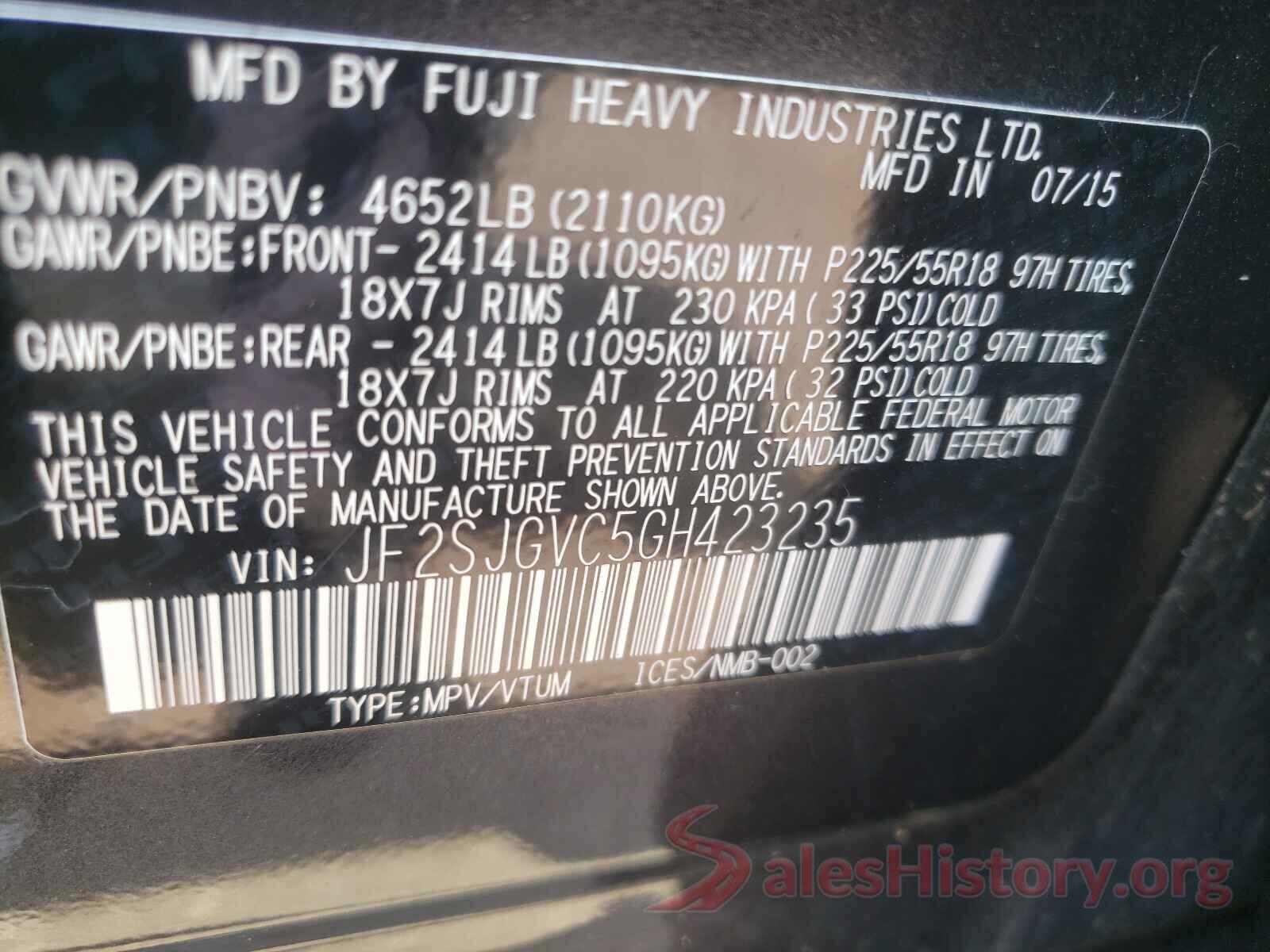 JF2SJGVC5GH423235 2016 SUBARU FORESTER