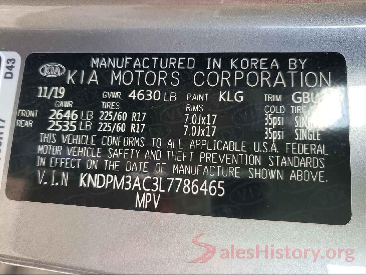 KNDPM3AC3L7786465 2020 KIA SPORTAGE