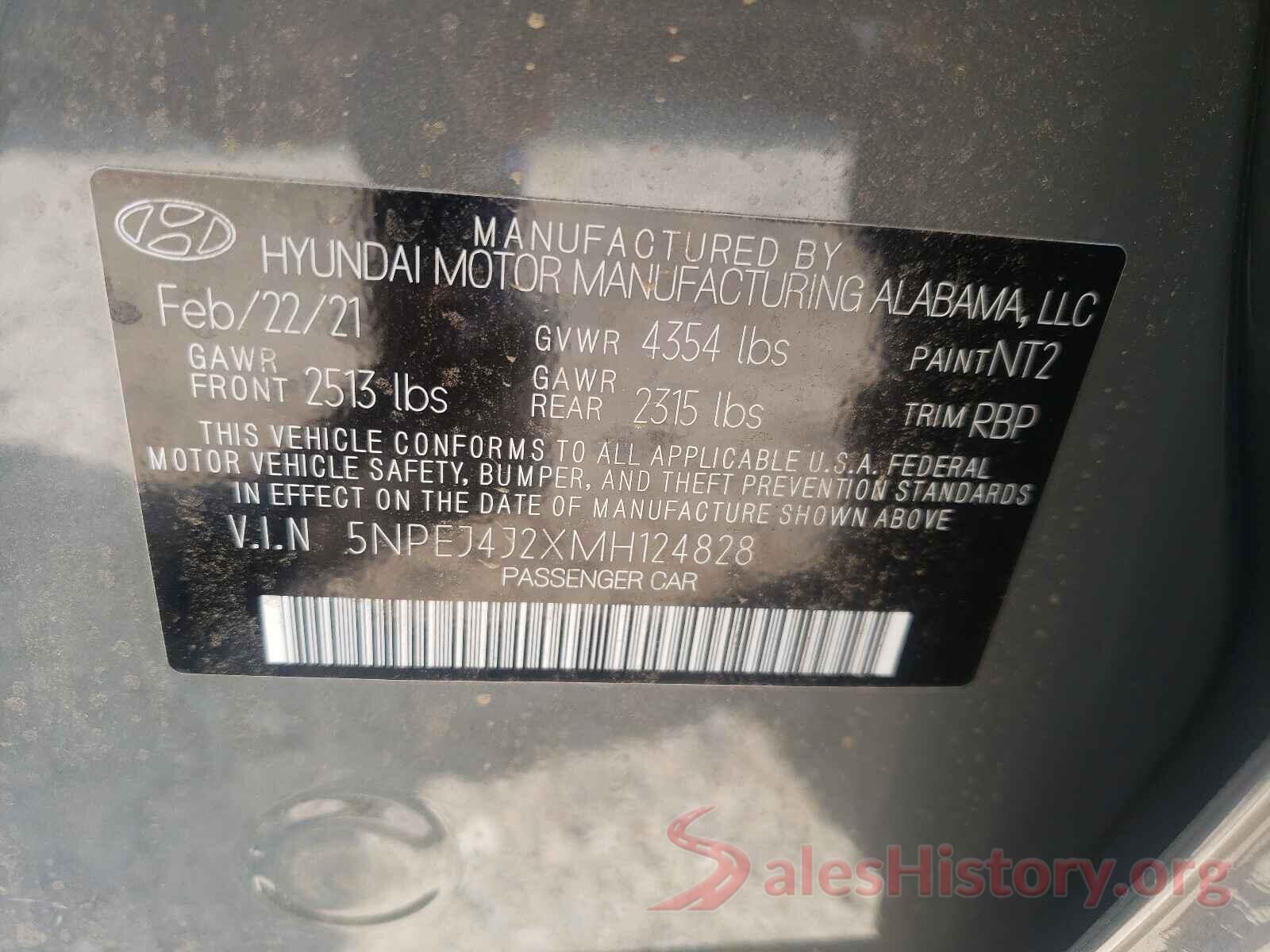 5NPEJ4J2XMH124828 2021 HYUNDAI SONATA