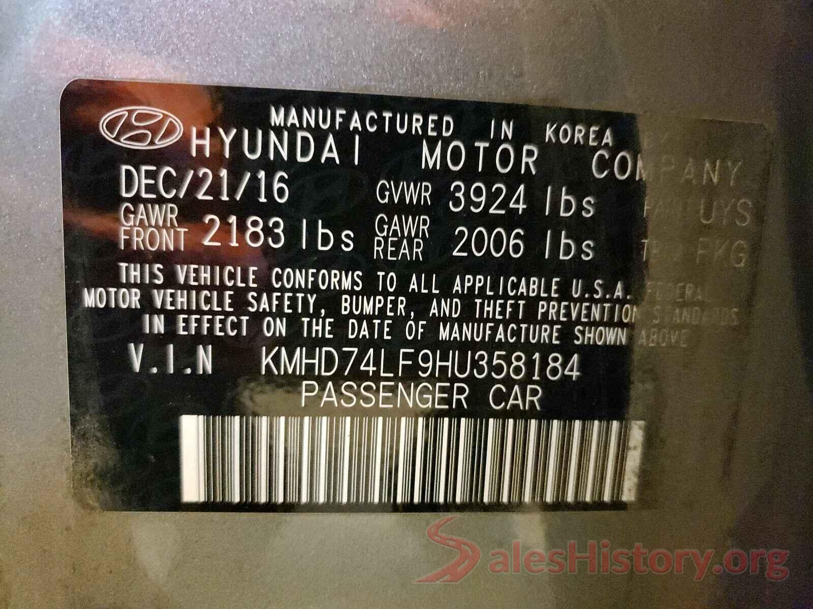 KMHD74LF9HU358184 2017 HYUNDAI ELANTRA