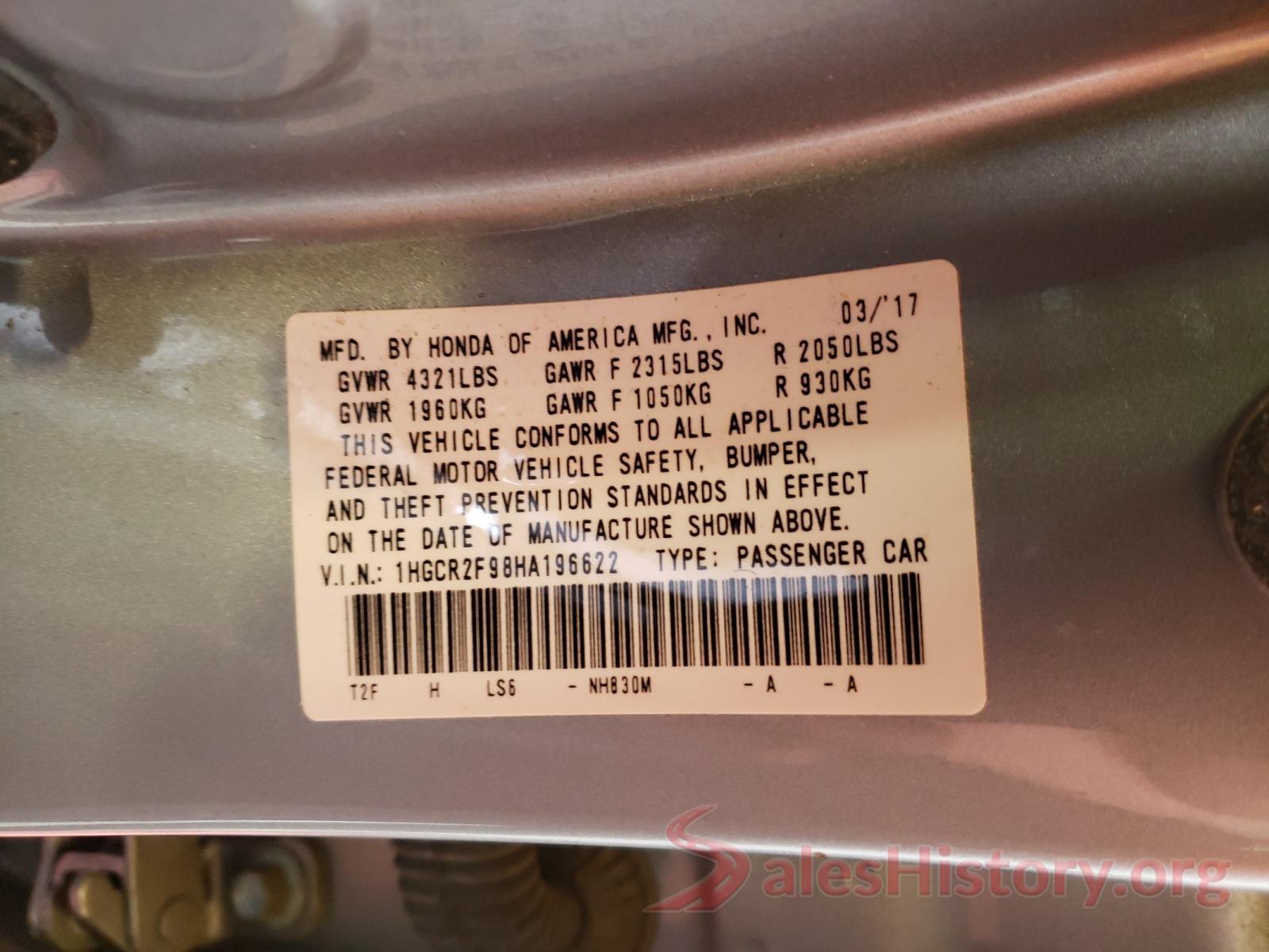 1HGCR2F98HA196622 2017 HONDA ACCORD