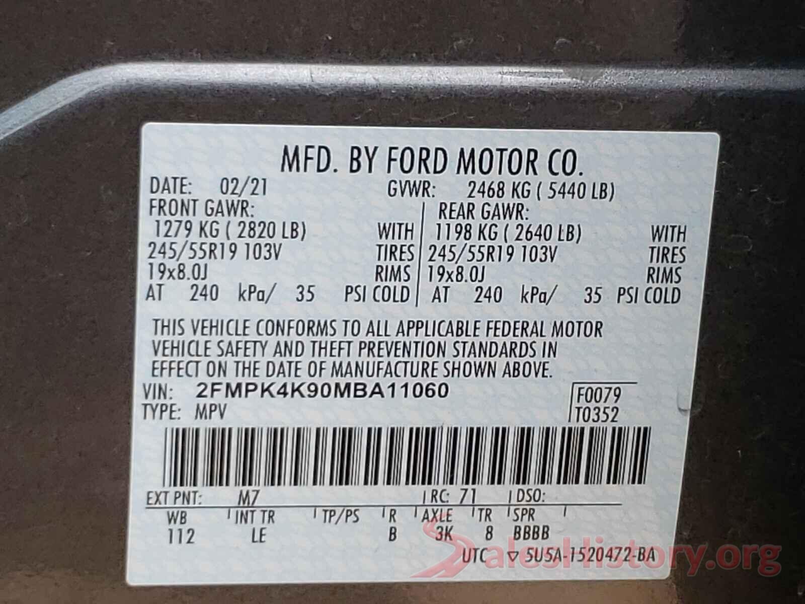 2FMPK4K90MBA11060 2021 FORD EDGE