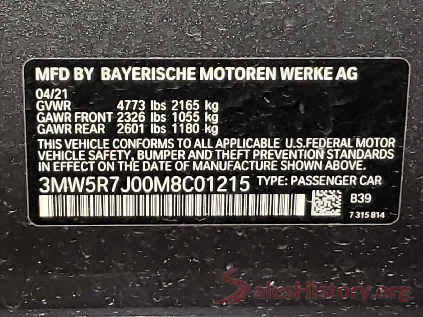 3MW5R7J00M8C01215 2021 BMW 3 SERIES