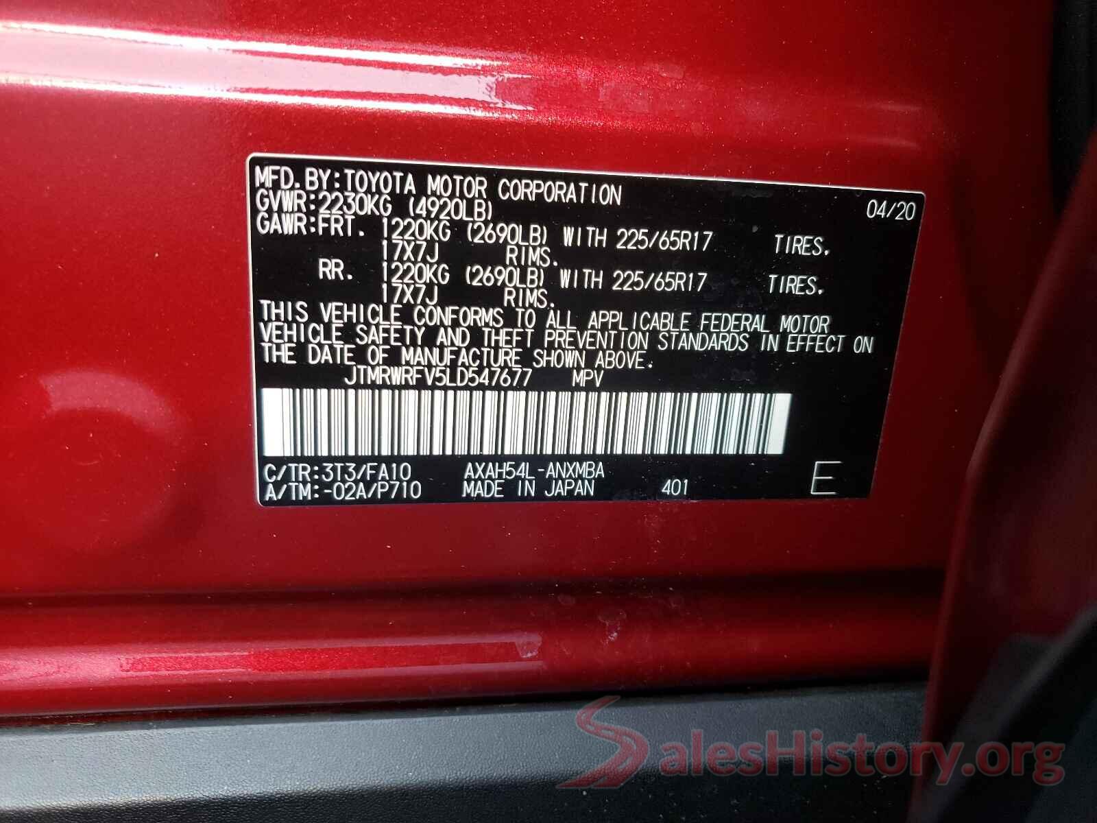 JTMRWRFV5LD547677 2020 TOYOTA RAV4