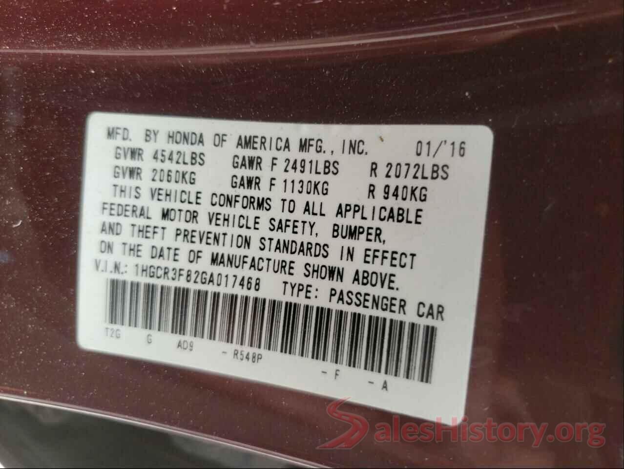 1HGCR3F82GA017468 2016 HONDA ACCORD