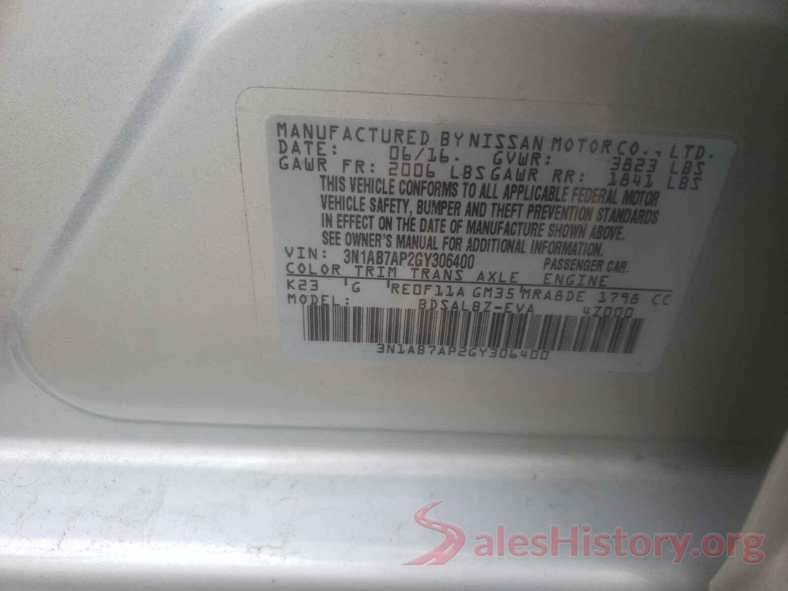 3N1AB7AP2GY306400 2016 NISSAN SENTRA