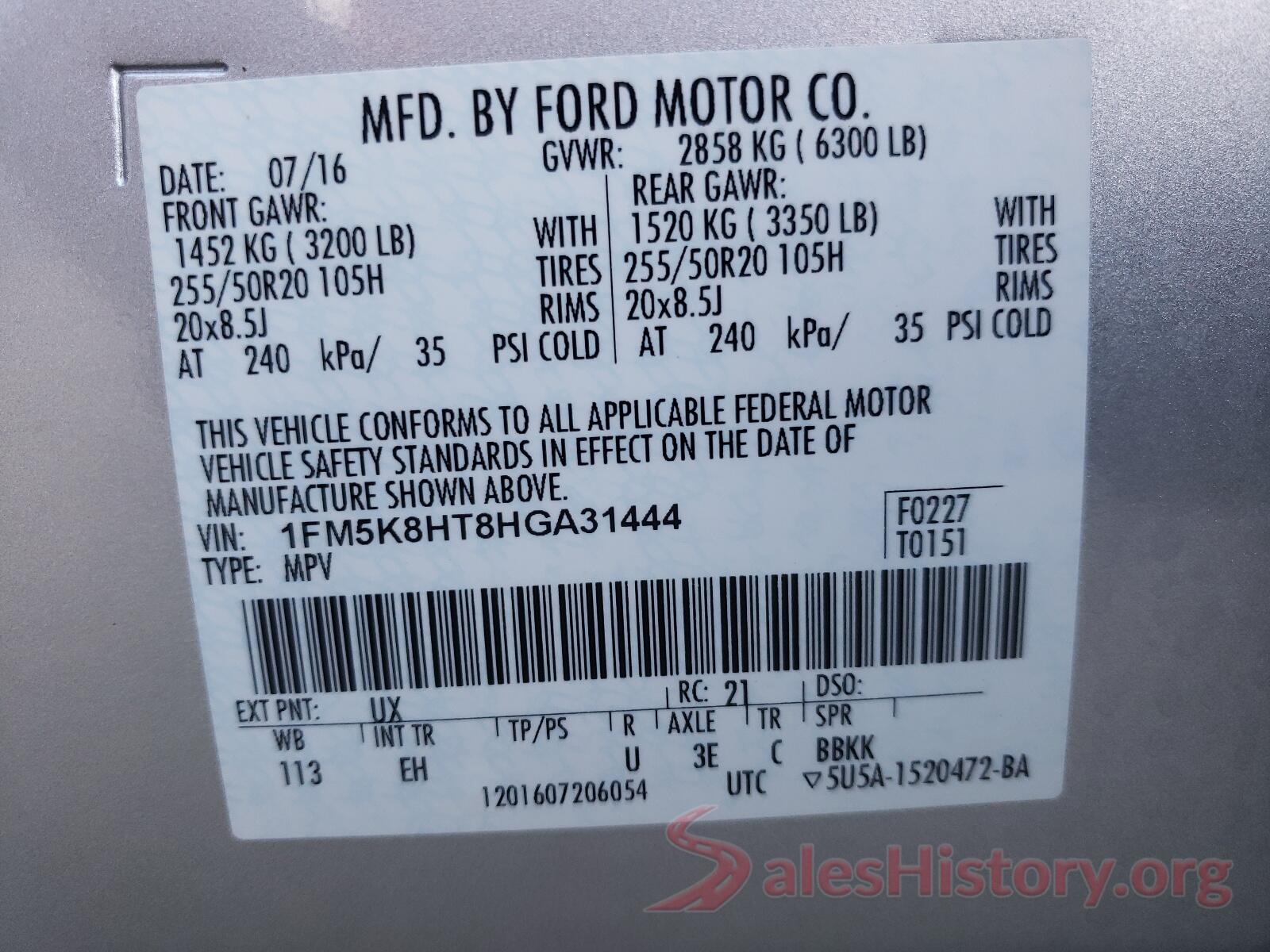 1FM5K8HT8HGA31444 2017 FORD EXPLORER