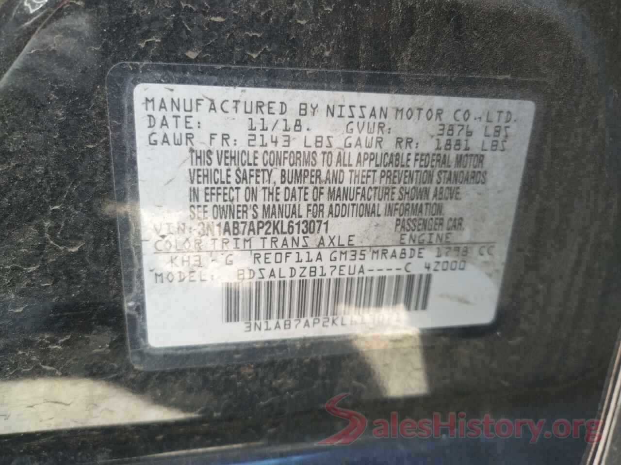 3N1AB7AP2KL613071 2019 NISSAN SENTRA