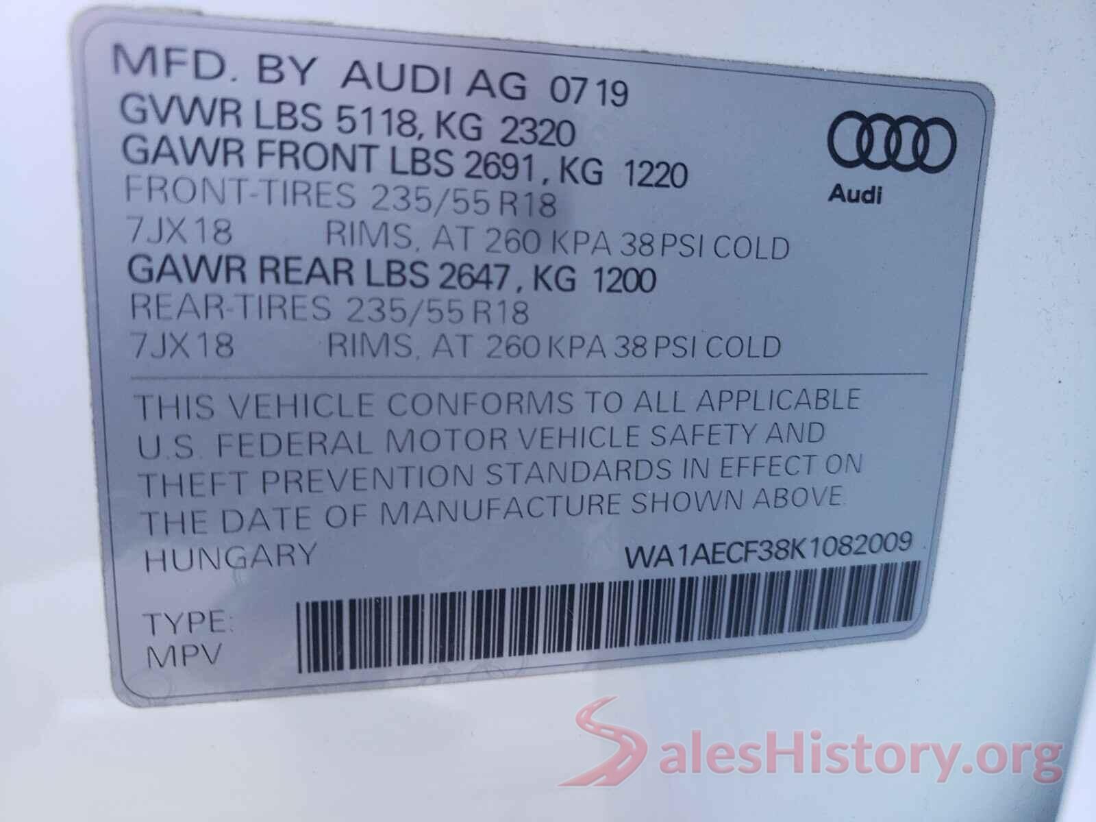 WA1AECF38K1082009 2019 AUDI Q3