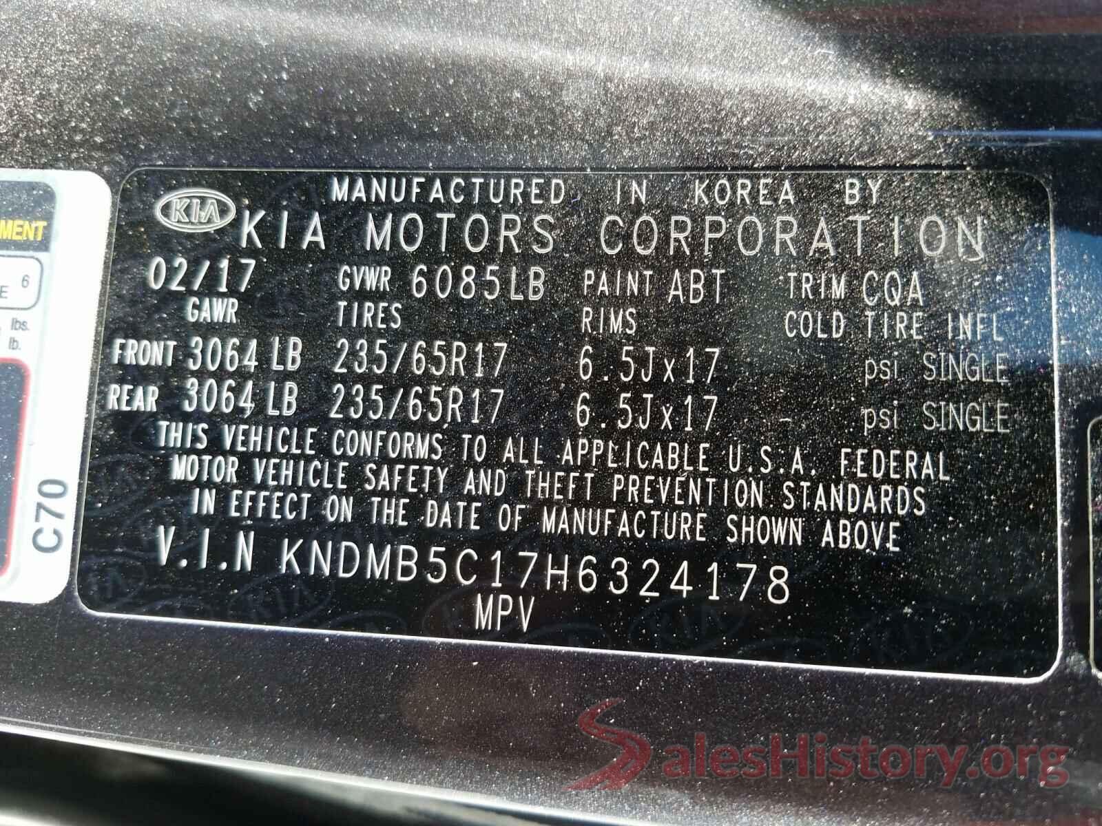 KNDMB5C17H6324178 2017 KIA SEDONA