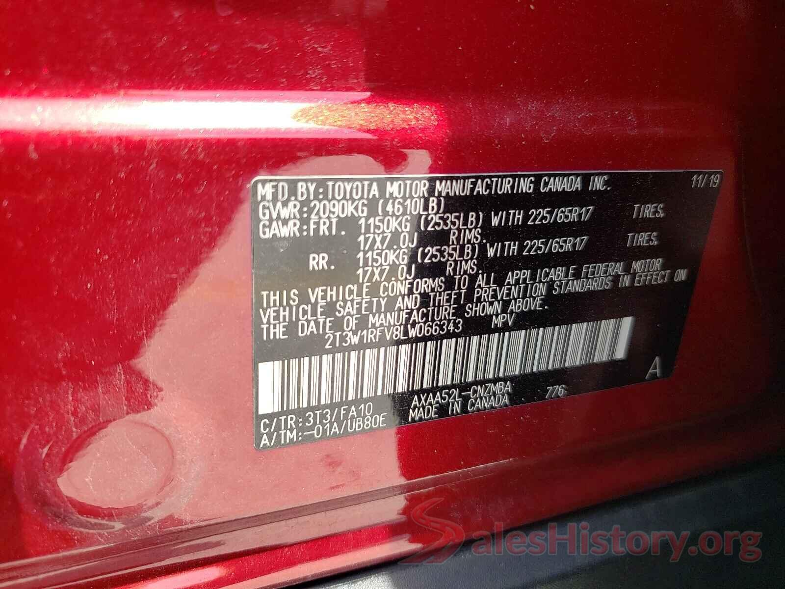 2T3W1RFV8LW066343 2020 TOYOTA RAV4