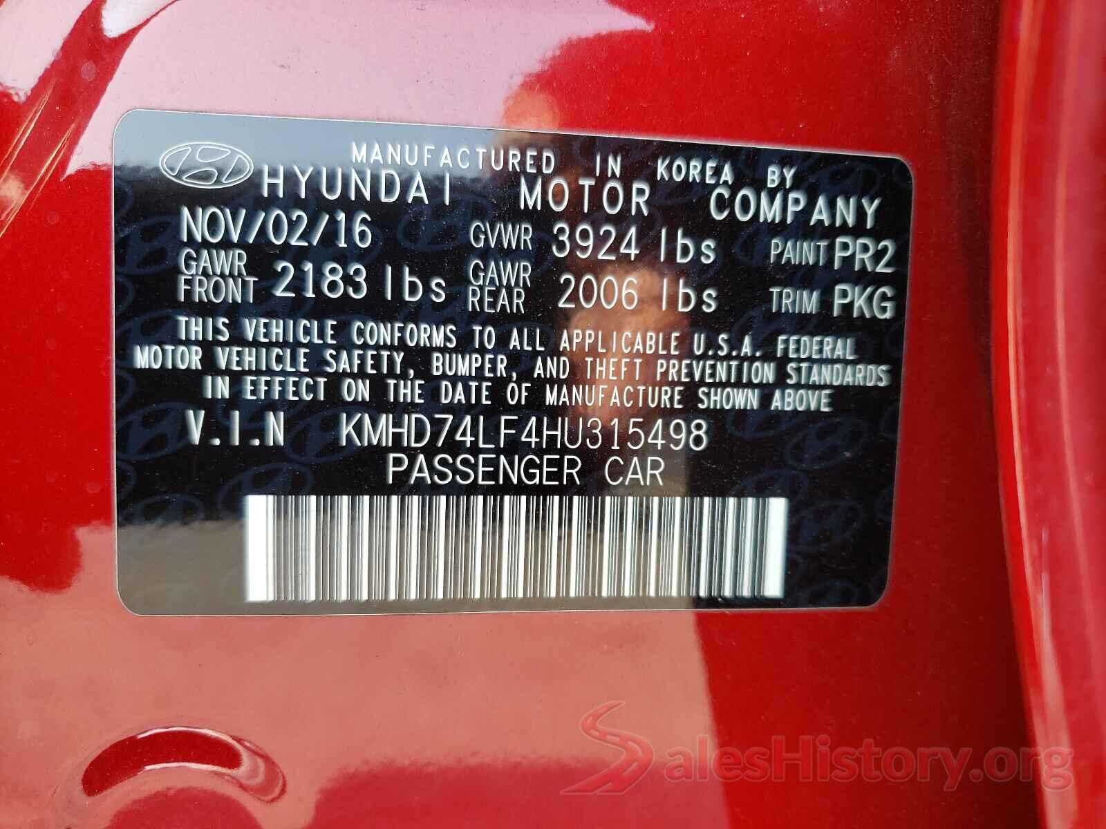 KMHD74LF4HU315498 2017 HYUNDAI ELANTRA