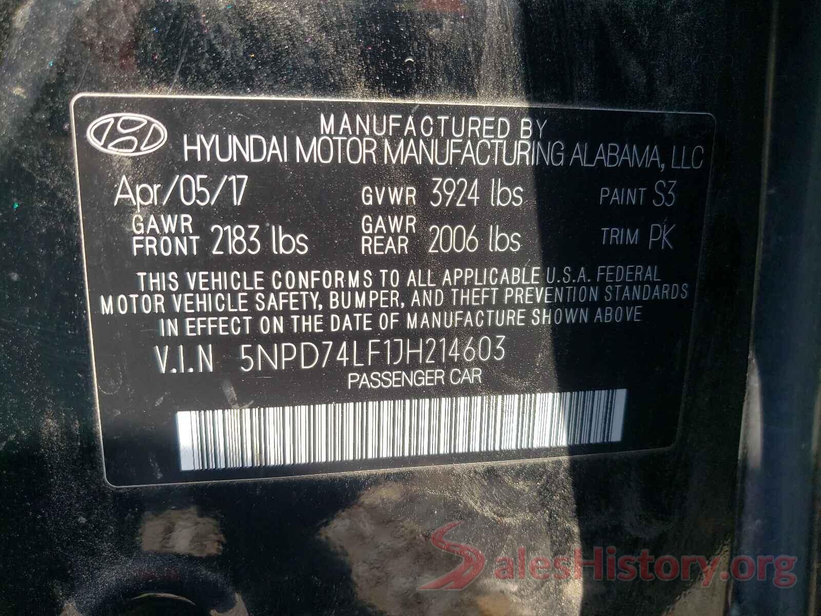 5NPD74LF1JH214603 2018 HYUNDAI ELANTRA