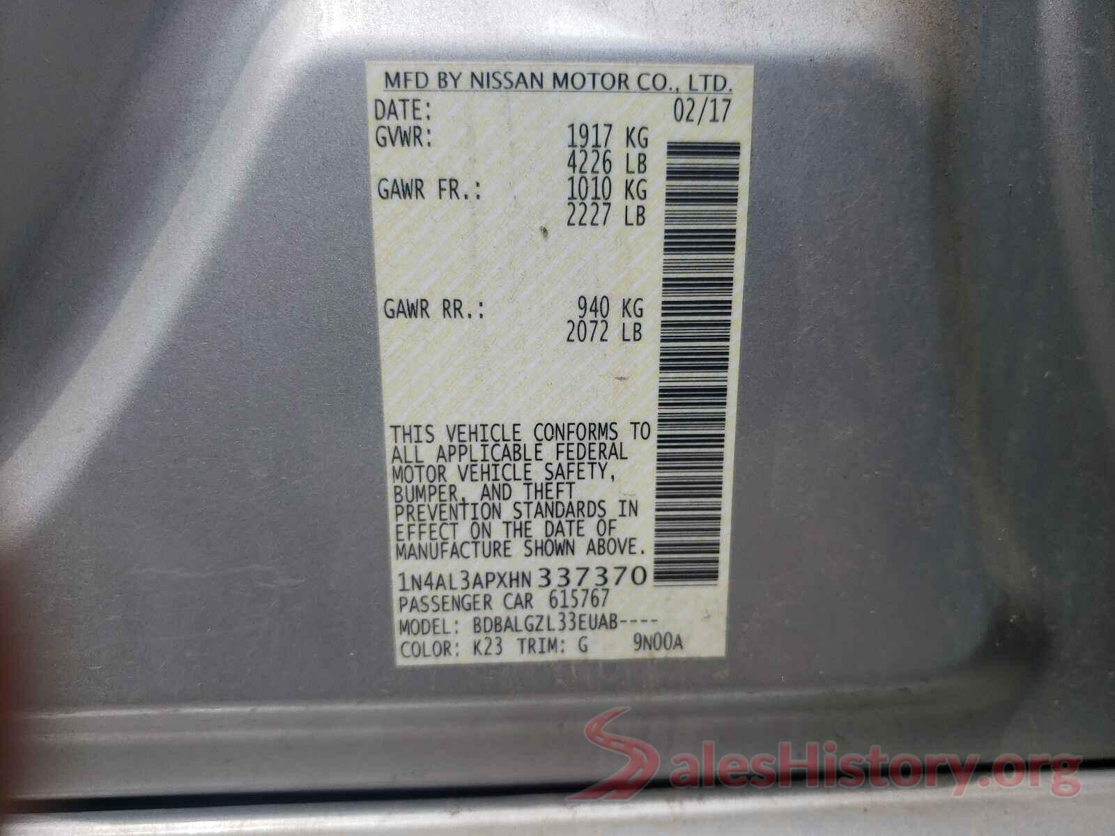 1N4AL3APXHN337370 2017 NISSAN ALTIMA