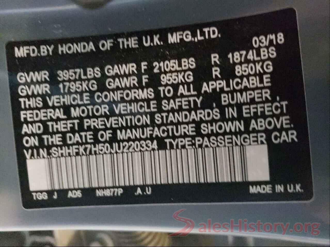 SHHFK7H50JU220334 2018 HONDA CIVIC