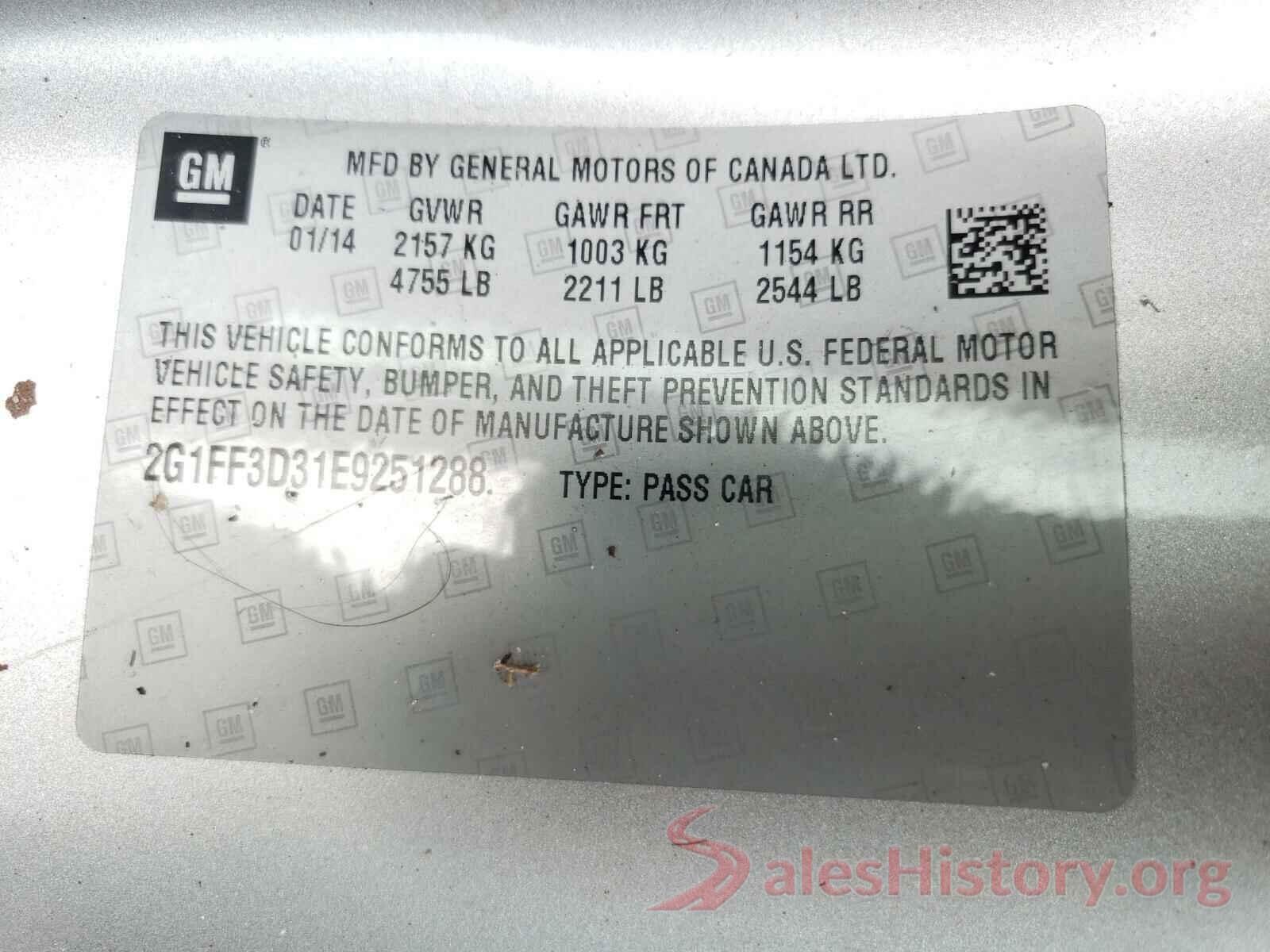 2G1FF3D31E9251288 2014 CHEVROLET CAMARO