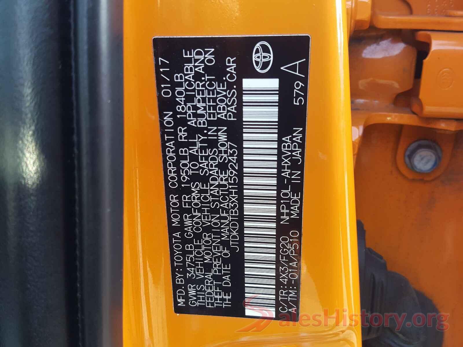 JTDKDTB3XH1592437 2017 TOYOTA PRIUS