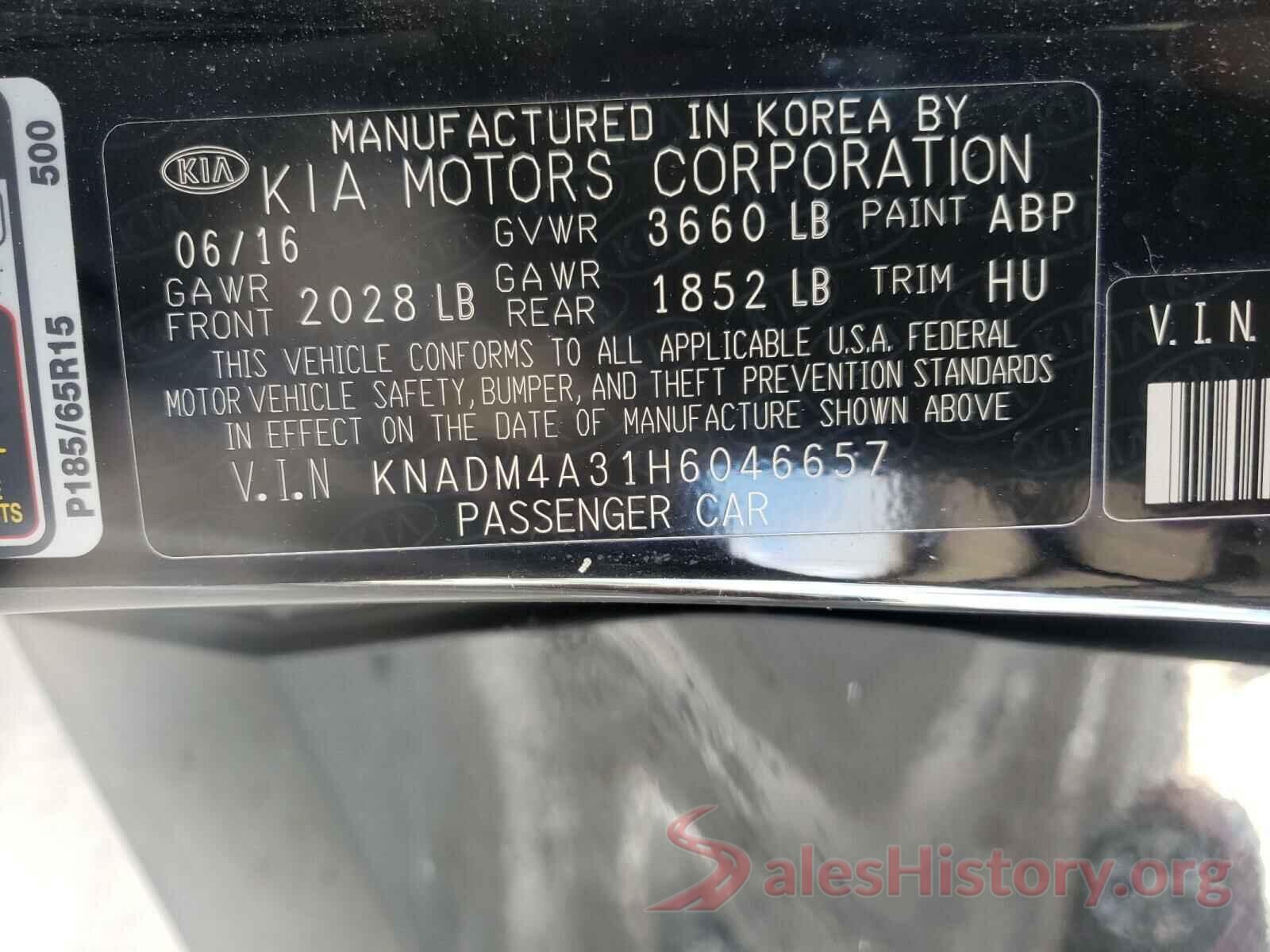 KNADM4A31H6046657 2017 KIA RIO