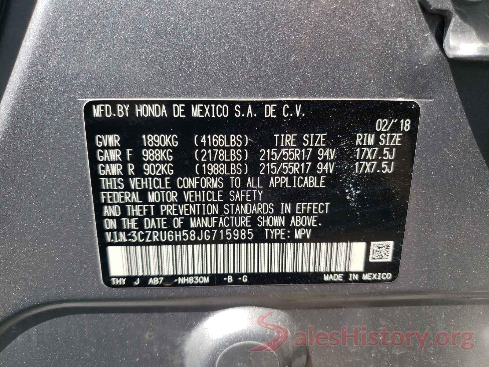 3CZRU6H58JG715985 2018 HONDA HR-V