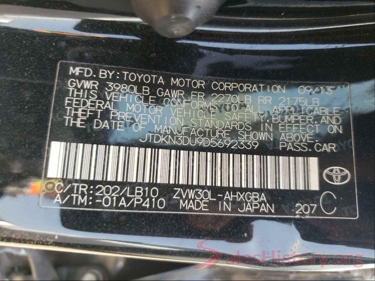 JTDKN3DU9D5692339 2013 TOYOTA PRIUS