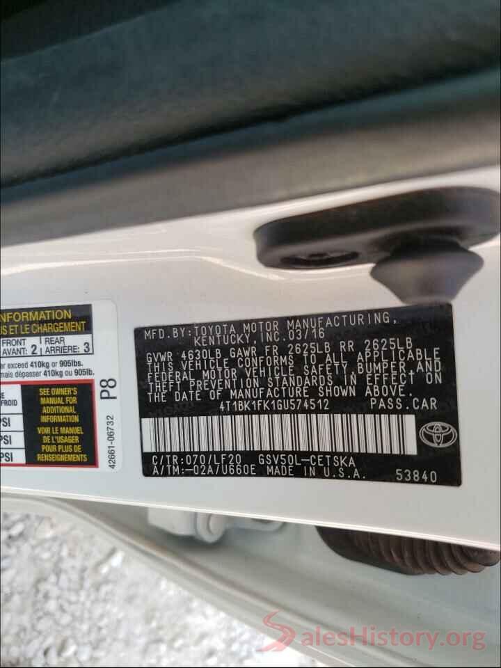 4T1BK1FK1GU574512 2016 TOYOTA CAMRY